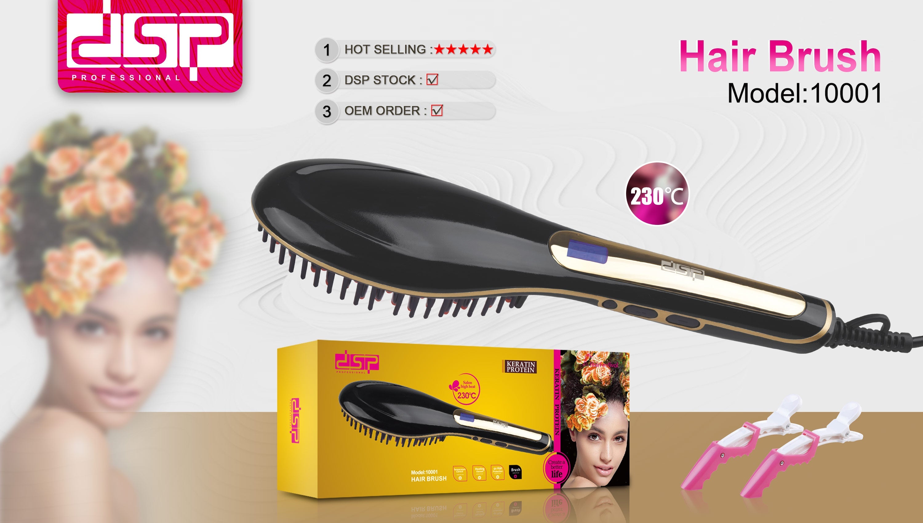 Professional Hair Straightening Brush with Keratin Protection – DSP 10001