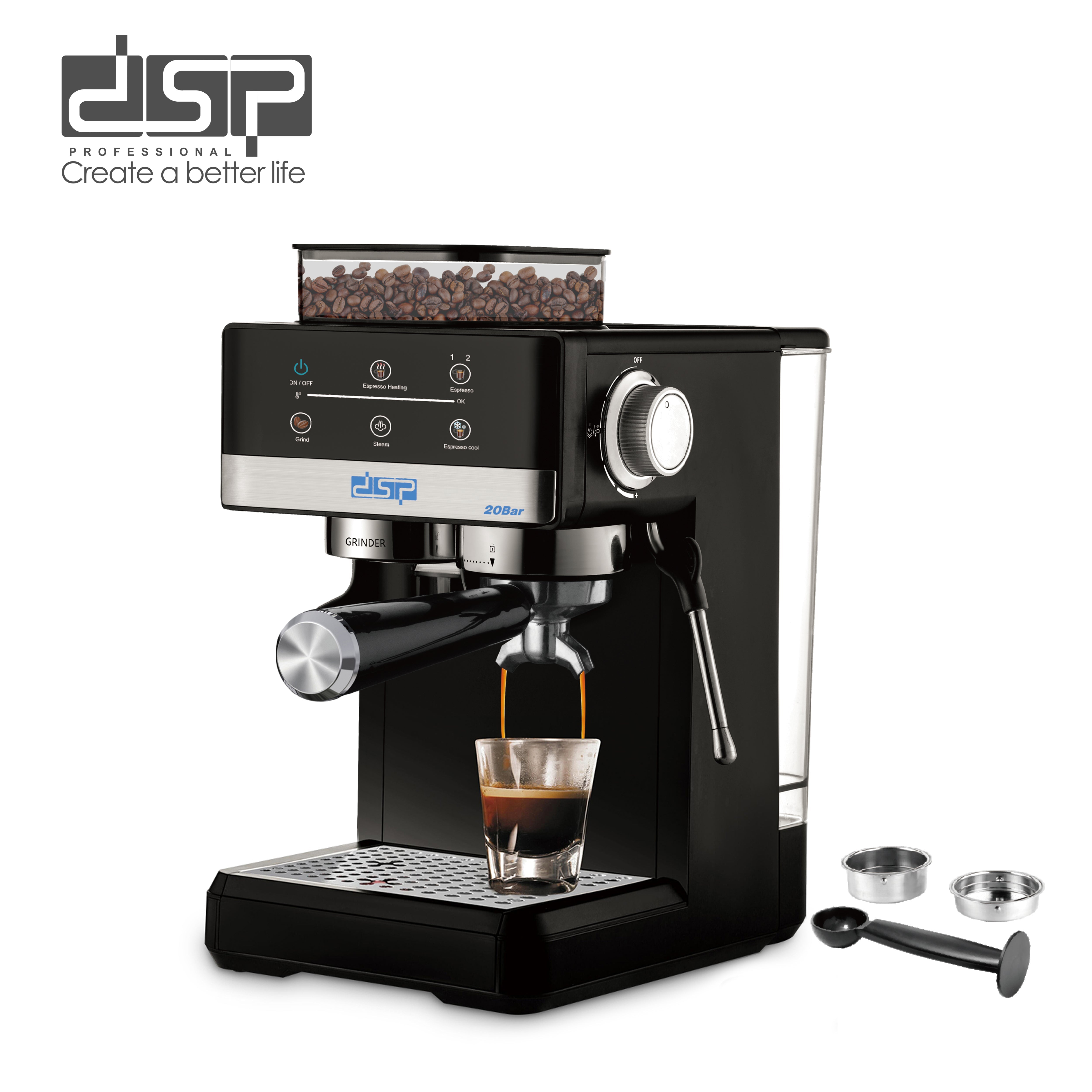 ماكينة إسبريسو بطاحونة مدمجة – 20 بار – 1350 وات – DSP KA3123