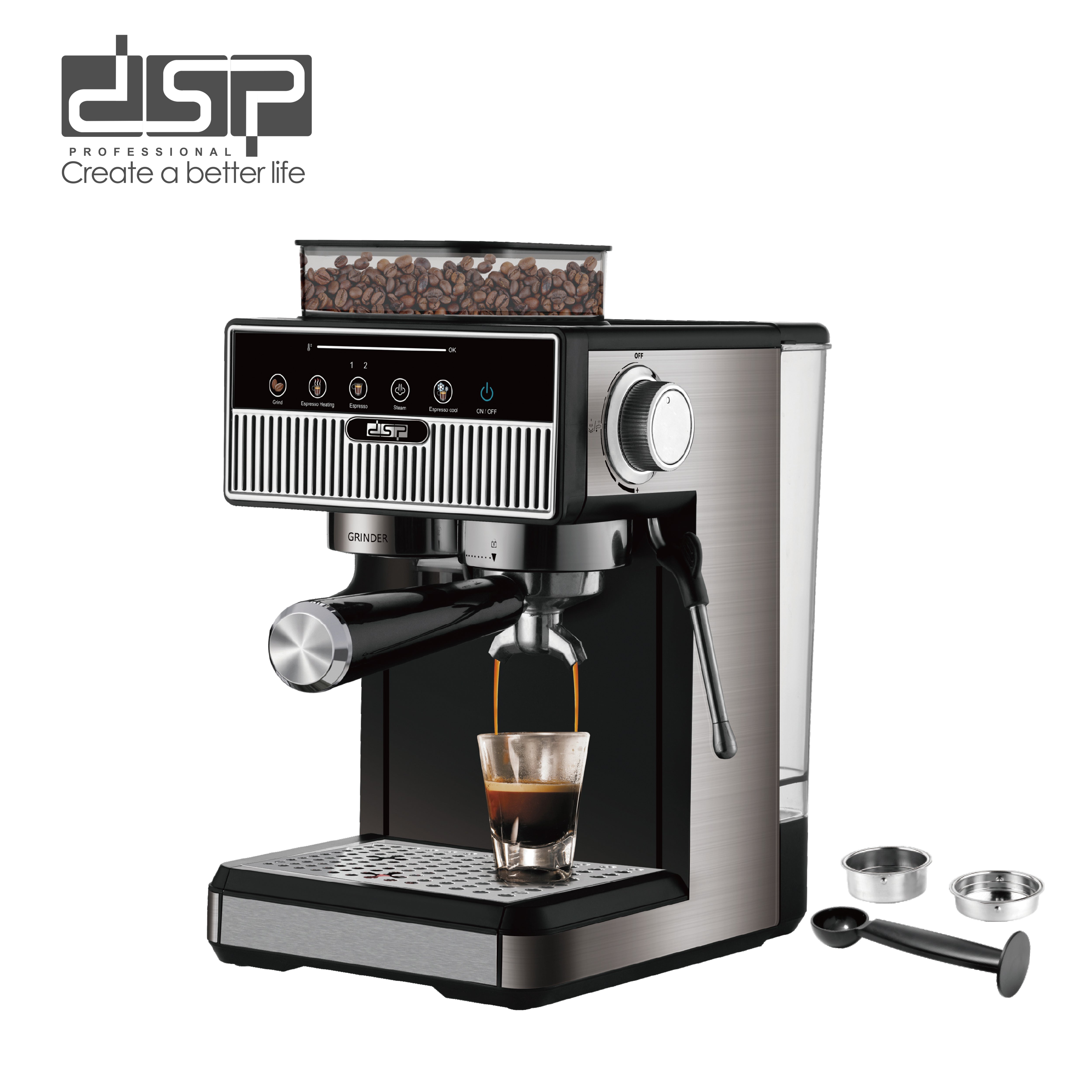 ماكينة إسبريسو بطاحونة مدمجة – 20 بار – 1350 وات – DSP KA3125