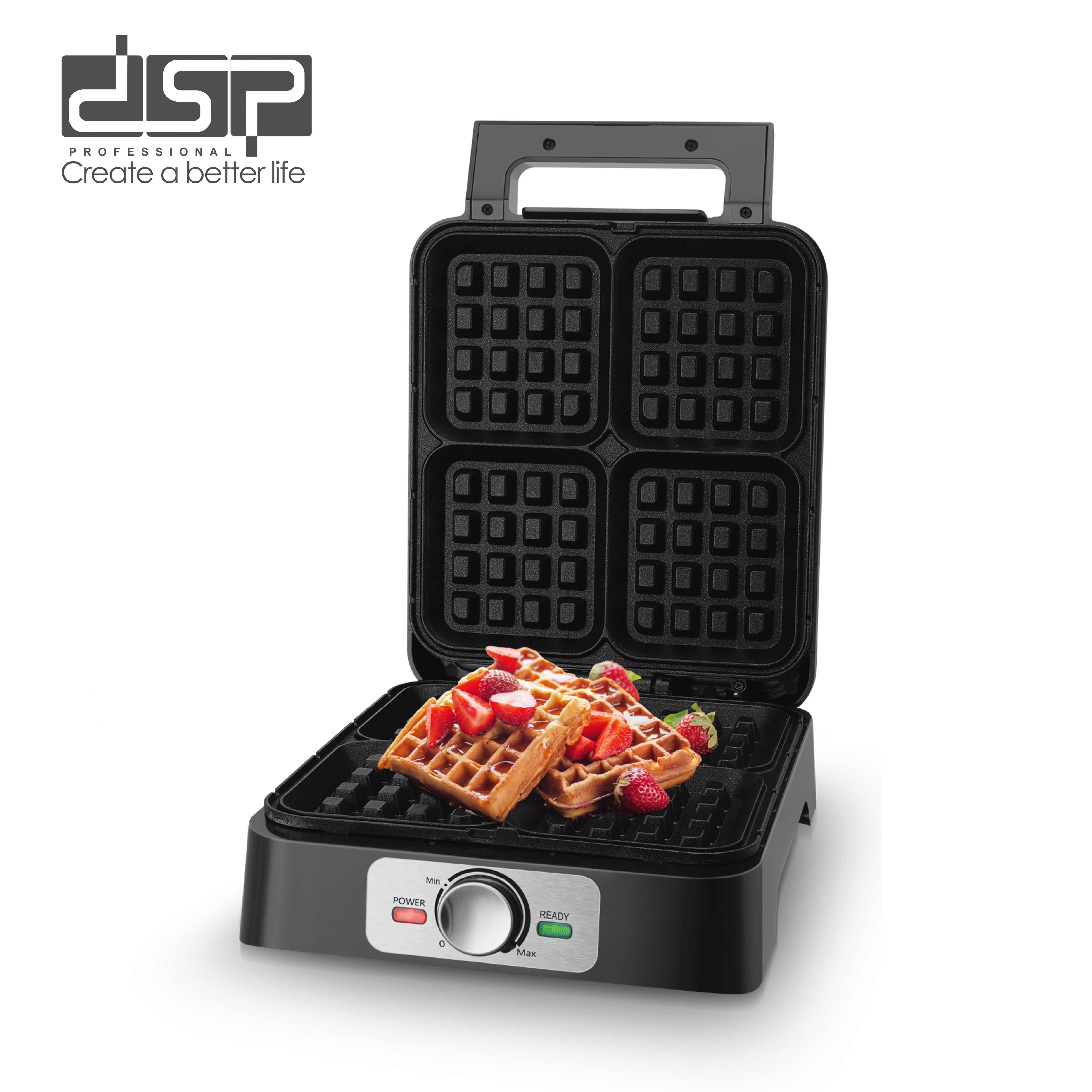 صانعة وافل DSP KC1337 – 1600 وات – 4 قوالب – تحكم في الحرارة