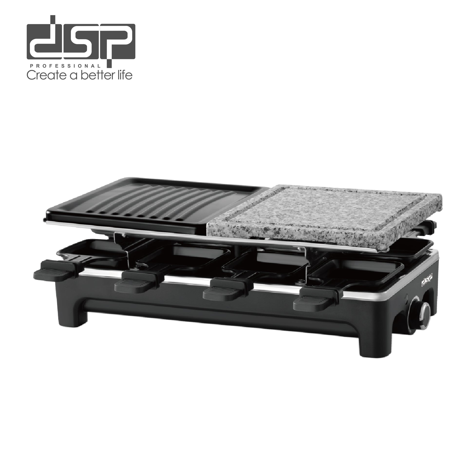 Raclette Party Grill Marble & Iron Plates 8 Pans 1500W | KB1084U | DSP | Image 1