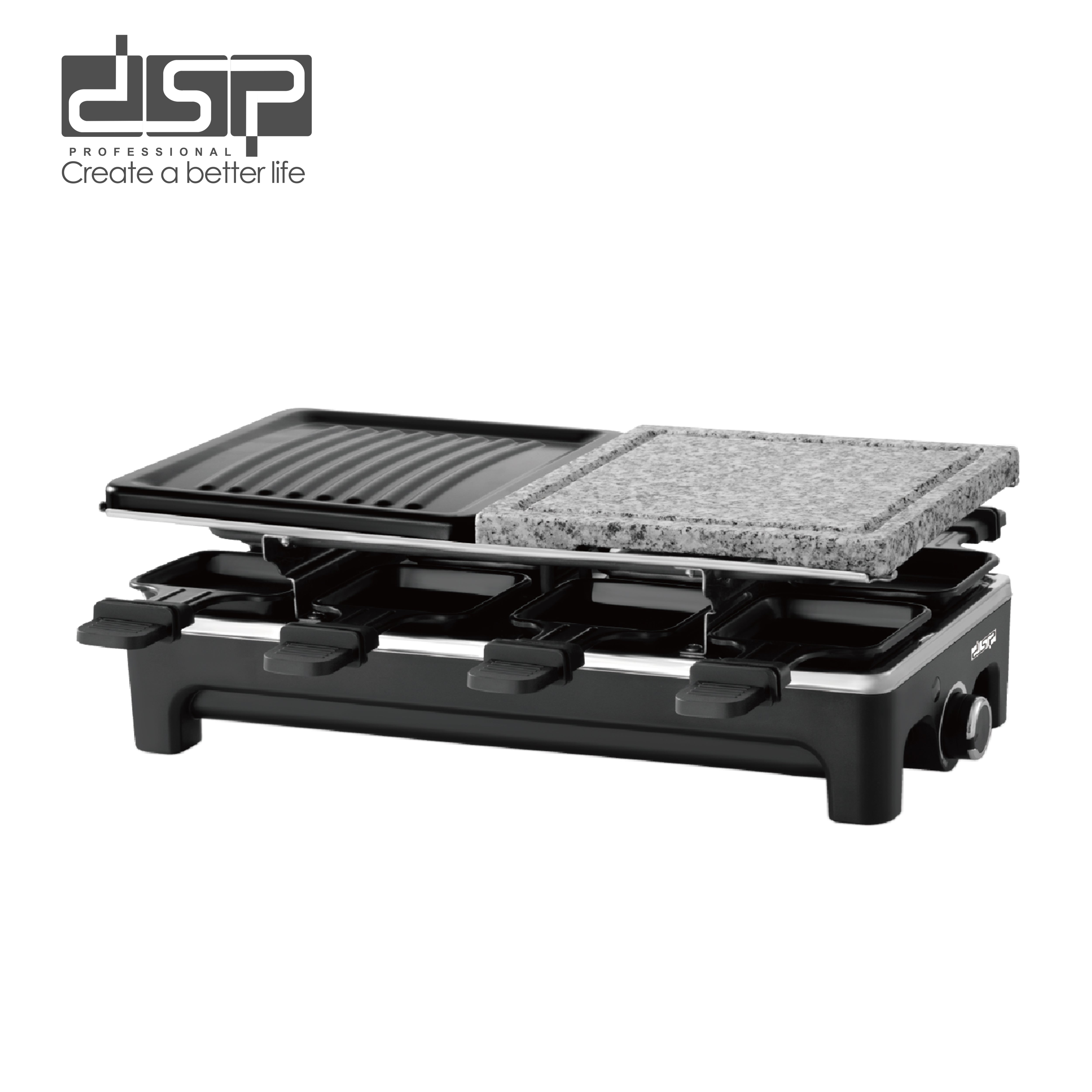 Raclette Party Grill Marble & Iron Plates 8 Pans 1500W | KB1084U | DSP | Image 1