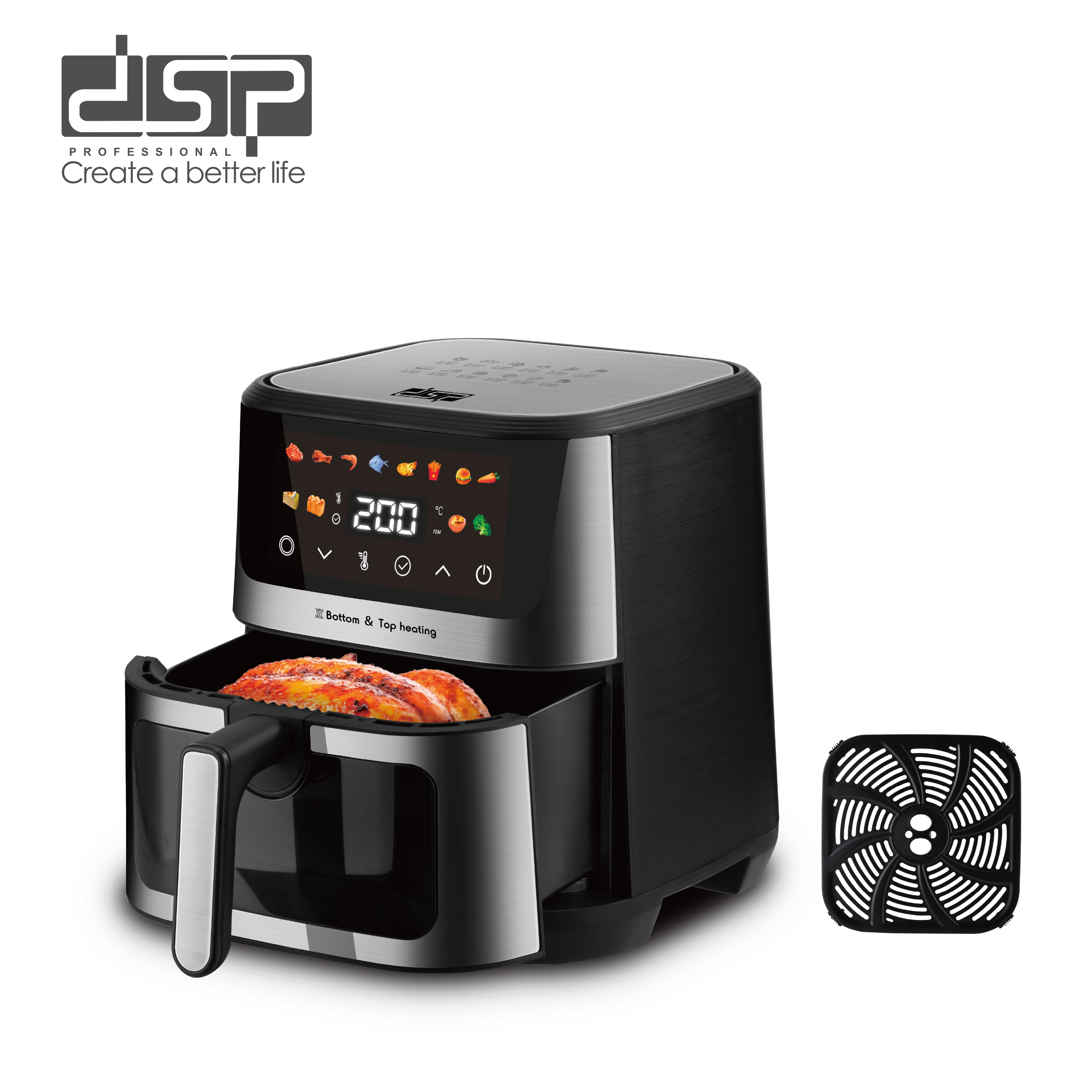 قلاية هوائية DSP – 1600 وات – سعة 9 لتر – شاشة LED – تسخين علوي وسفلي – موديل KB2173