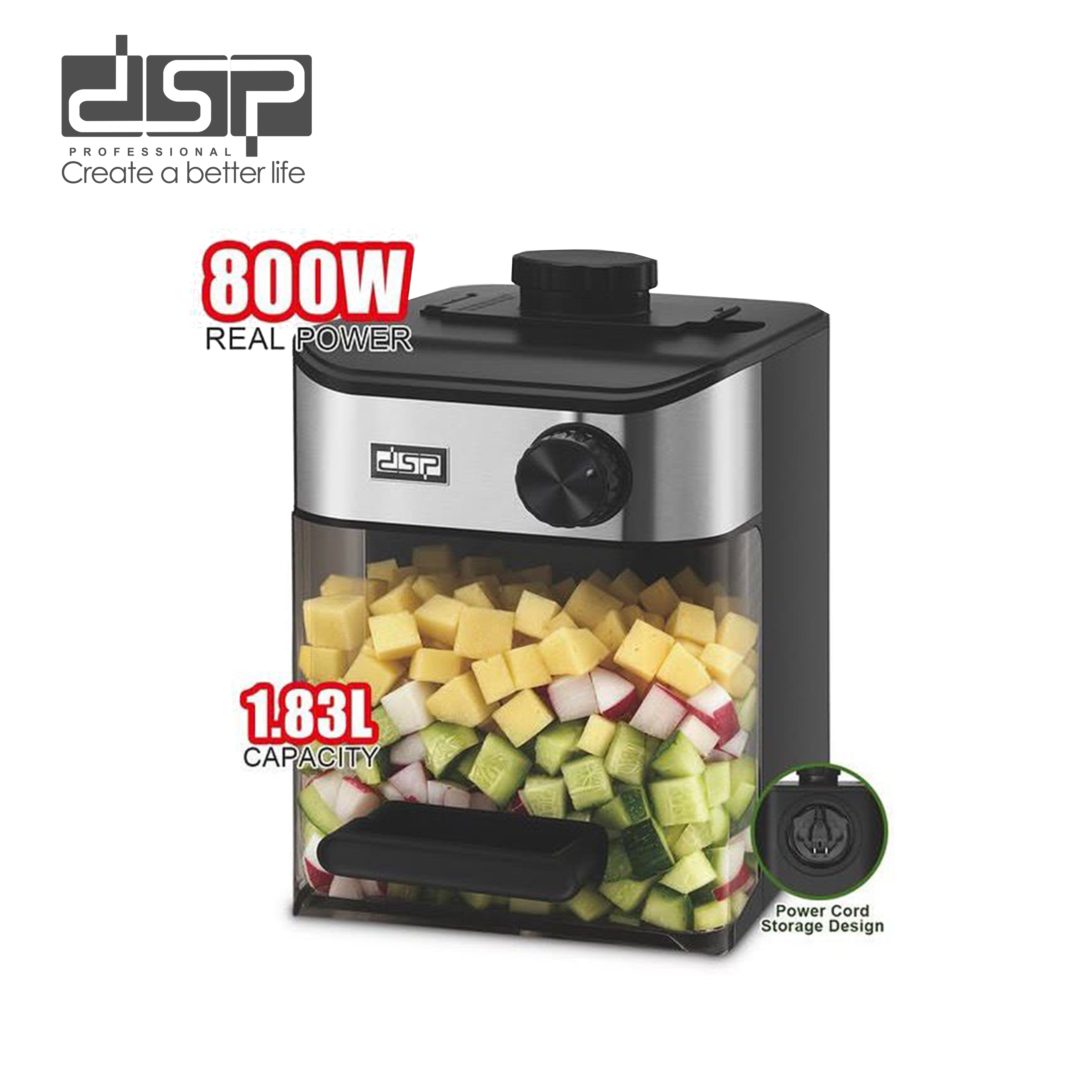 قطاعة سلطة وخضار DSP KM5077 9 في 1 – 800 وات بسعة 1.83 لتر