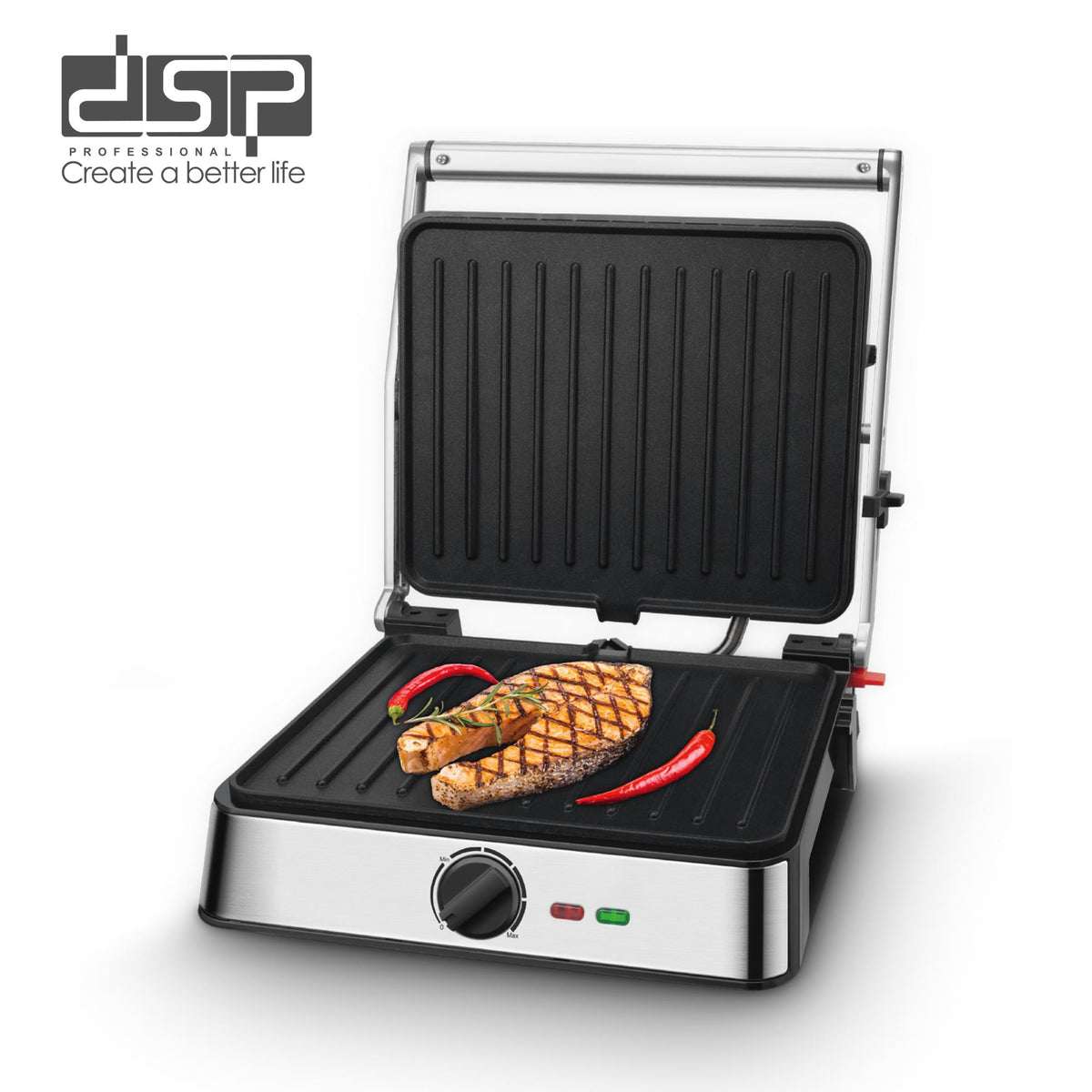 شواية كهربائية DSP KB1110 – 2200 وات بتحكم منفصل للصفيحتين وصينية تنقيط