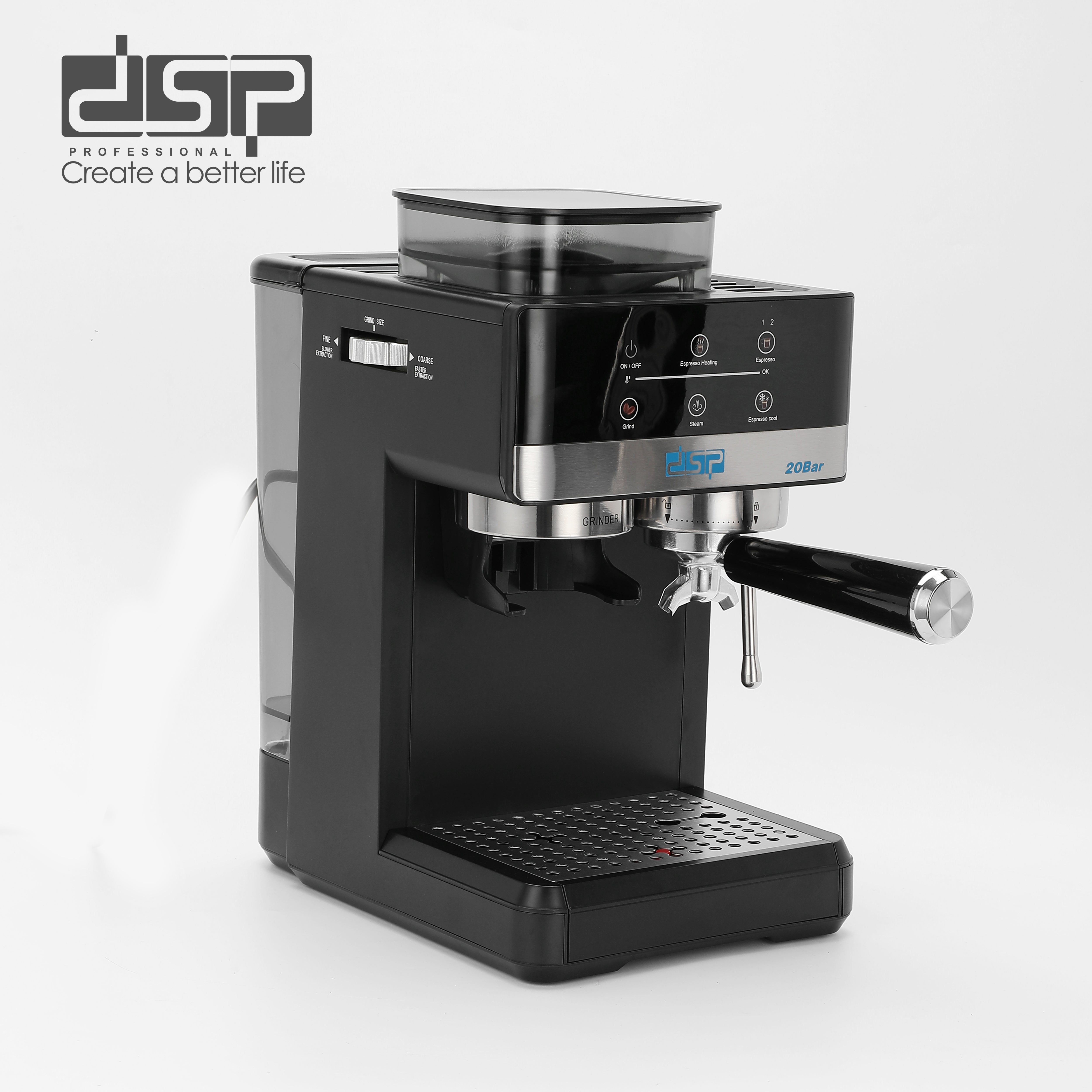 ماكينة إسبريسو بطاحونة مدمجة – 20 بار – 1350 وات – DSP KA3123