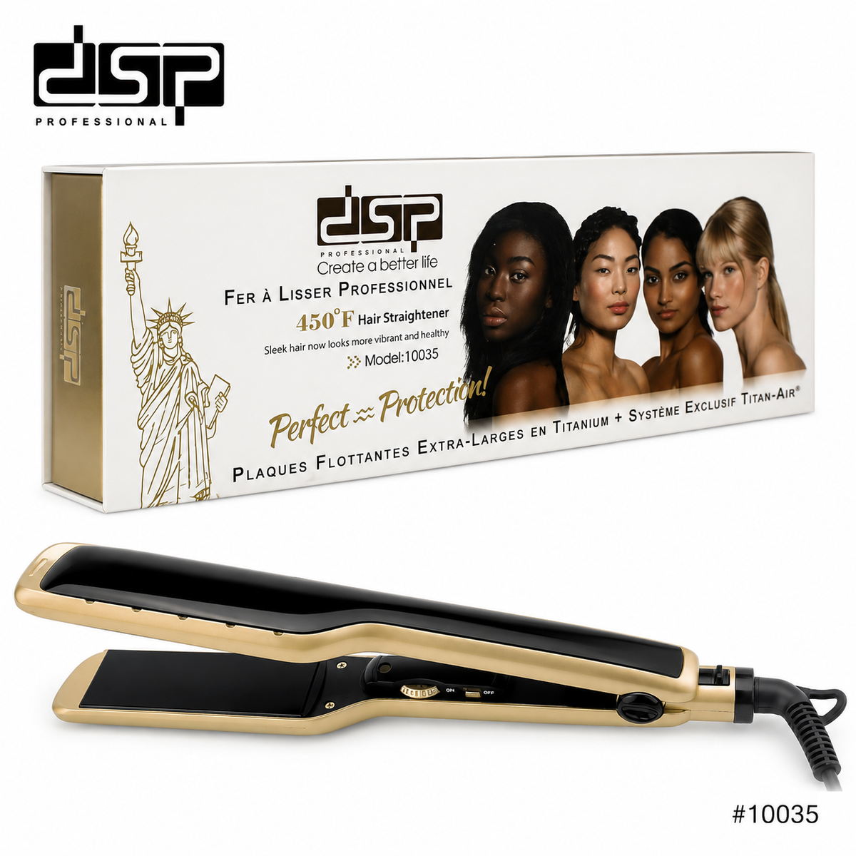 مكواة شعر سيراميك DSP 10035T – 65 وات بصفائح 36×105 مم – صورة 2