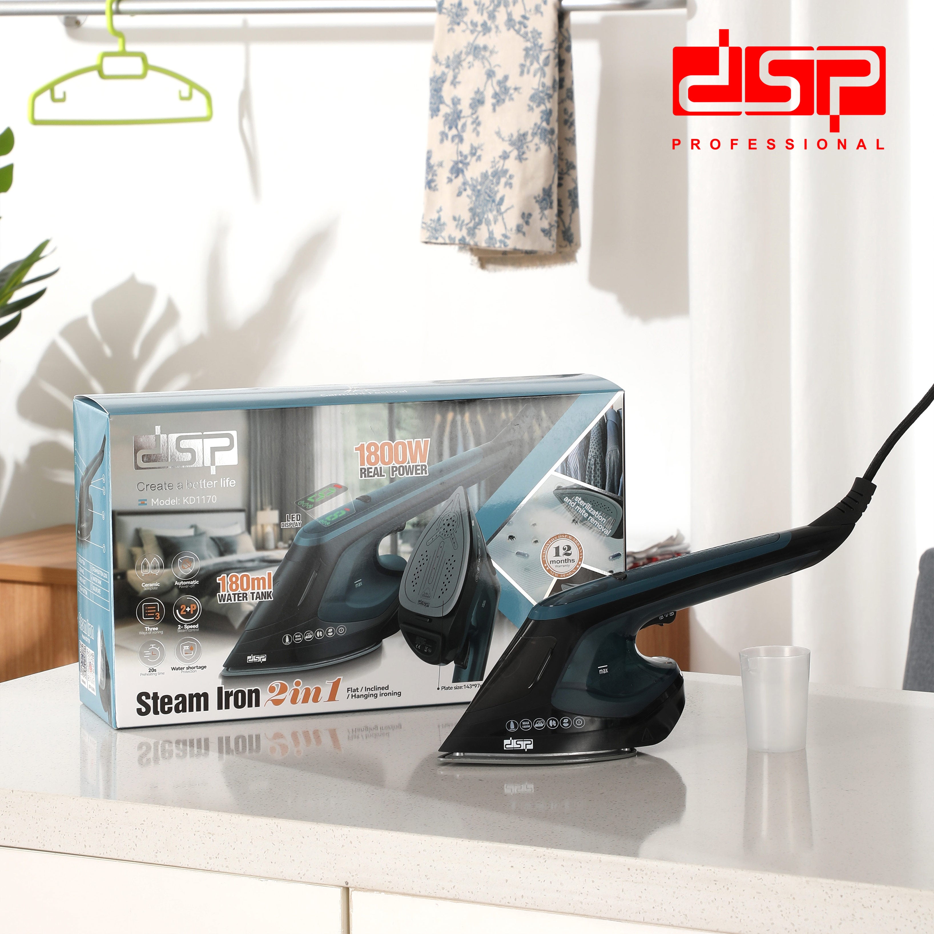 مكواة بخار DSP KD1170 – 1800 وات – 2 في 1 بشاشة LED