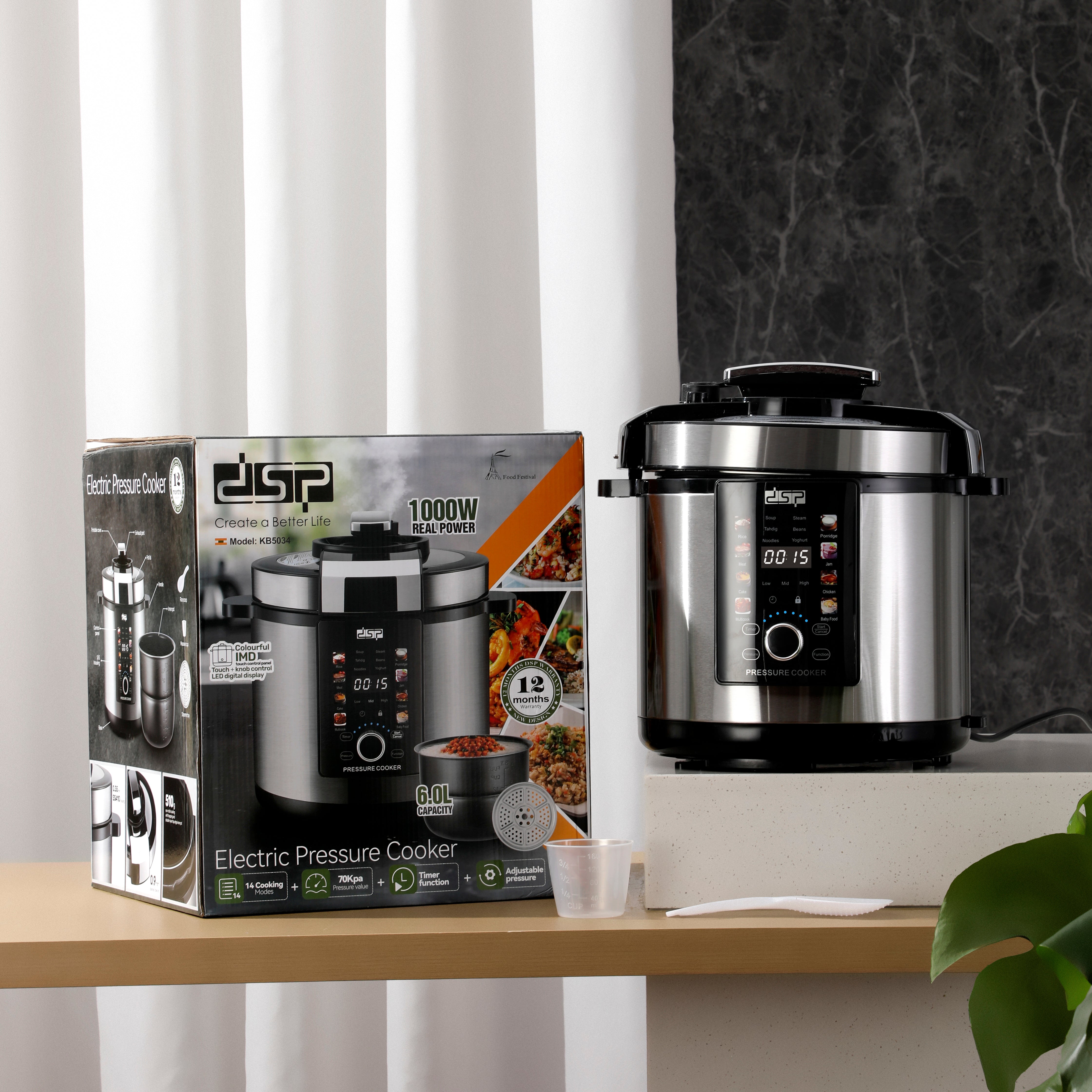 Electric Pressure Cooker DSP KB5034 – 6 Liters – 1000 Watts – 14 Cooking Programs