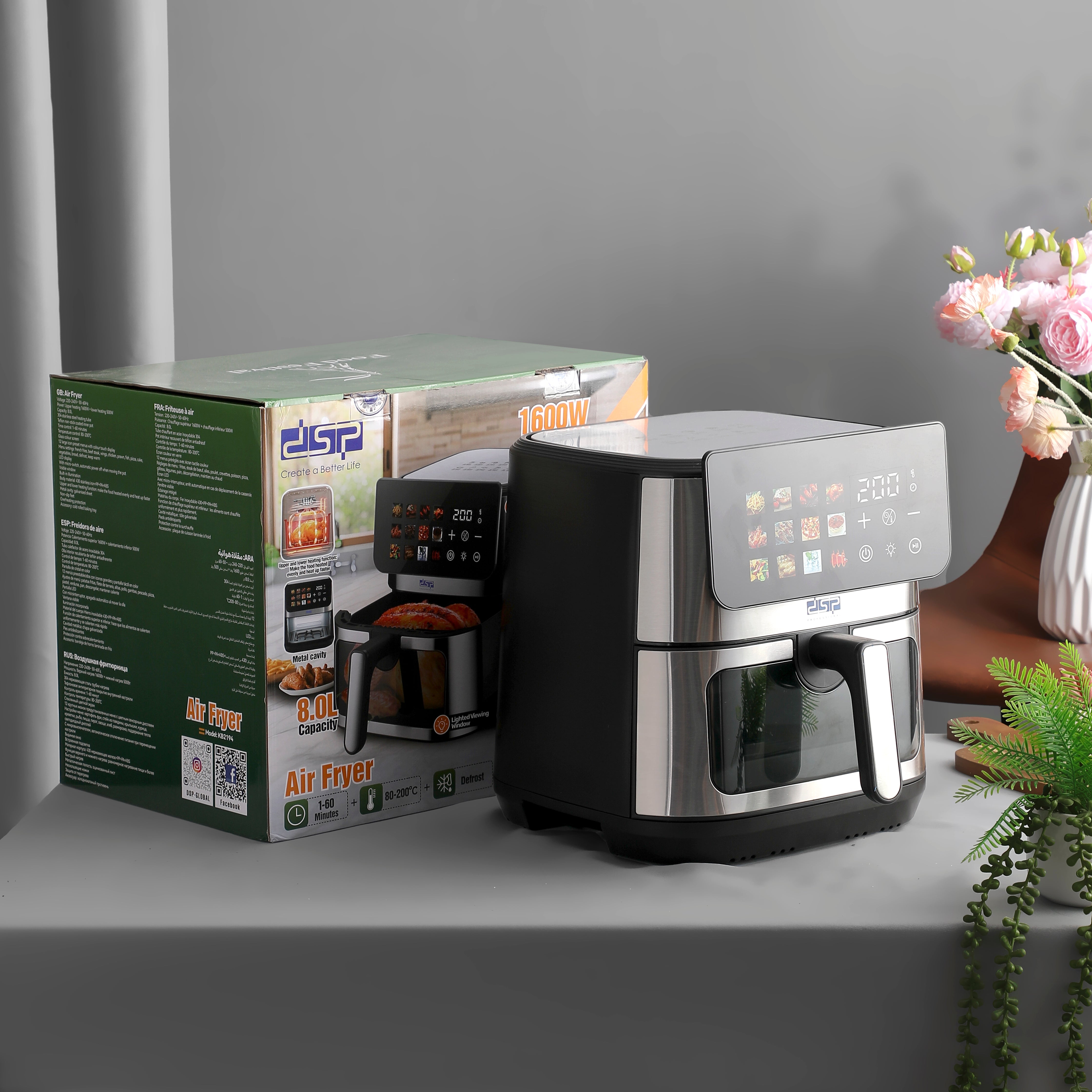 Air Fryer Color LED Touchscreen 8L Oil-Free Cooking 1600W | KB2194 | DSP | Image 6