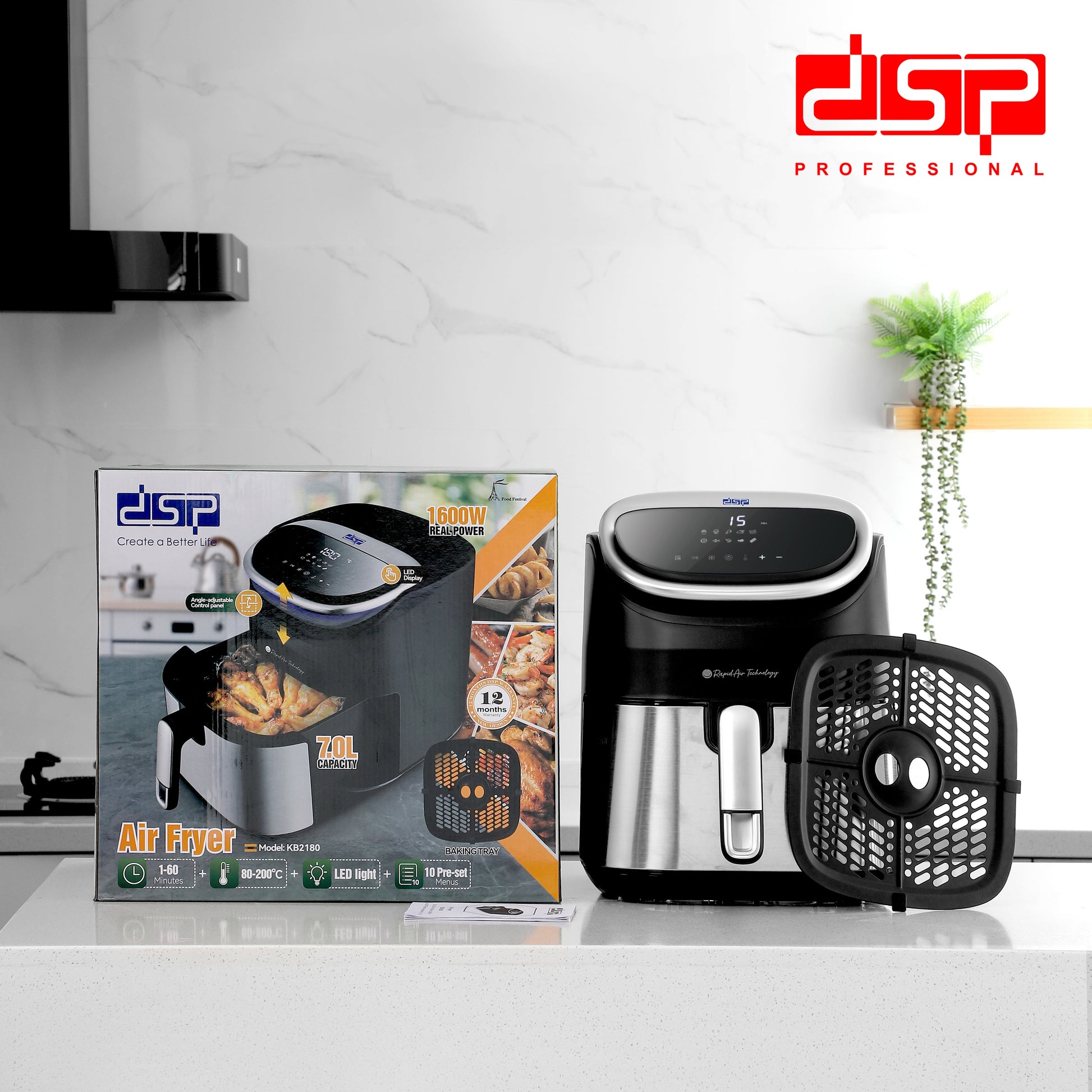 Air Fryer LED Display Adjustable Panel 7L 80% Less Oil 1600W | KB2180 | DSP | Image 6