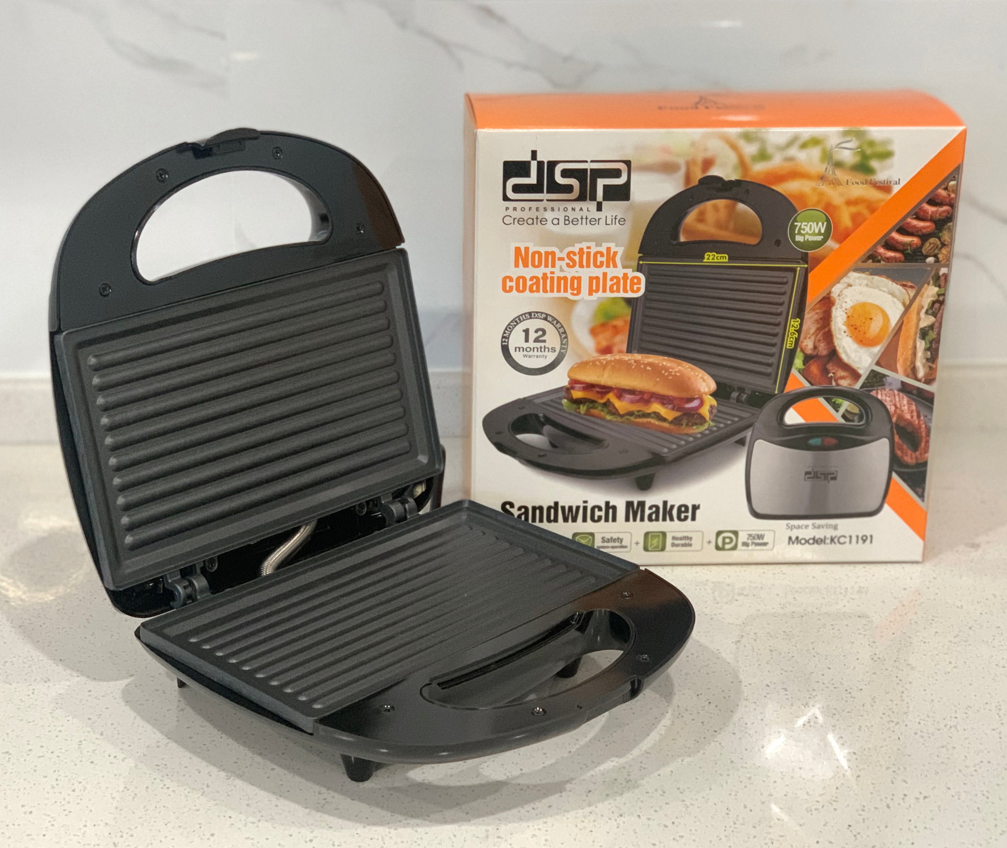 Sandwich Maker DSP KC1191 – 750 Watts – Non-Stick Plates – 22 cm Size