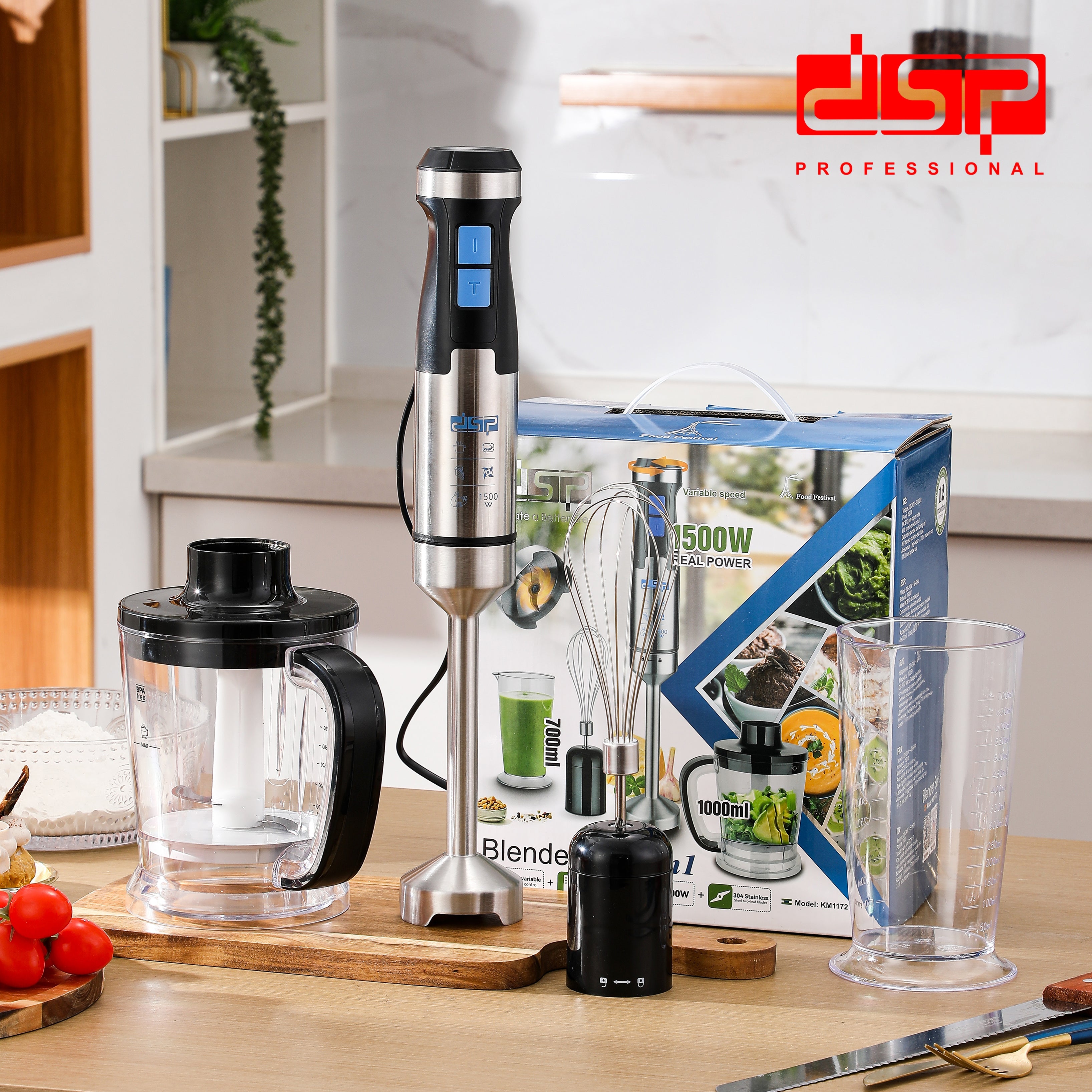 هاند بليندر 1500 وات – طقم 4 في 1 – DSP KM1172