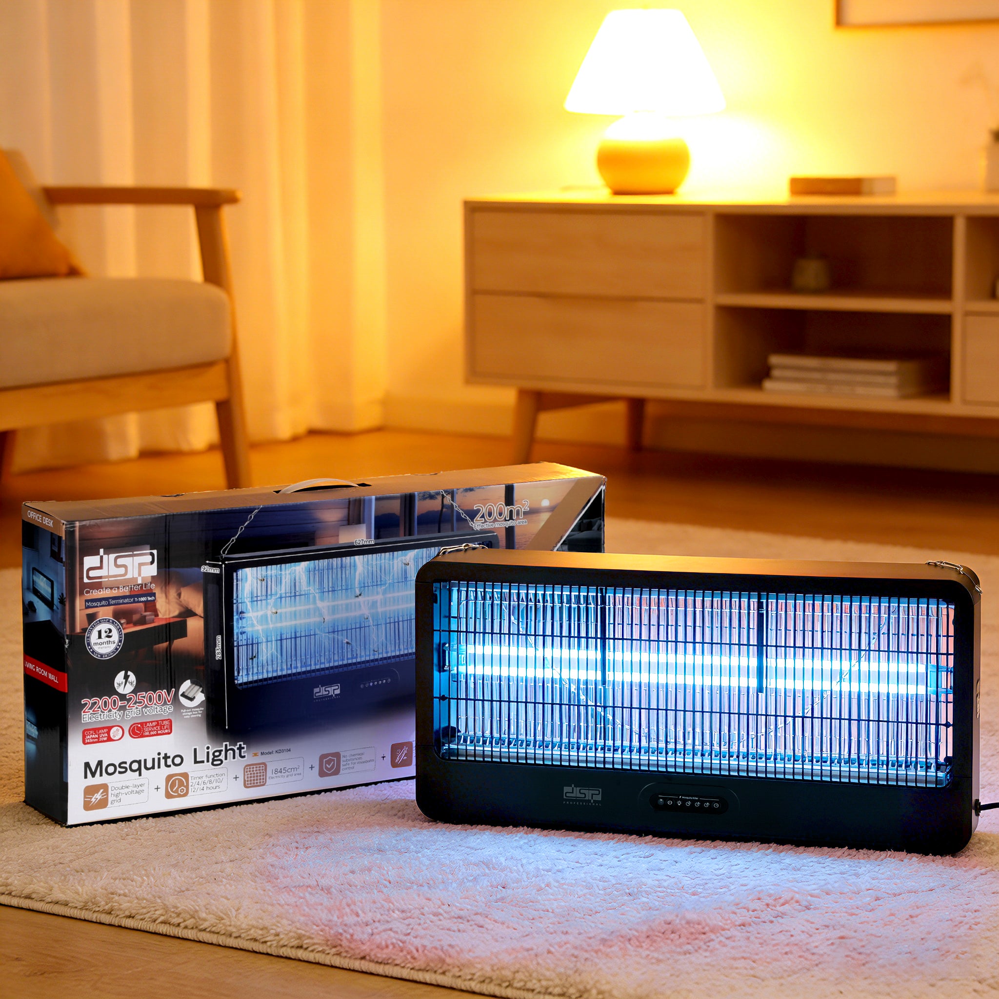 DSP KD3104 mosquito and insect zapper, 20 watt power - 200 m² coverage - UV 365nm with remote and timer