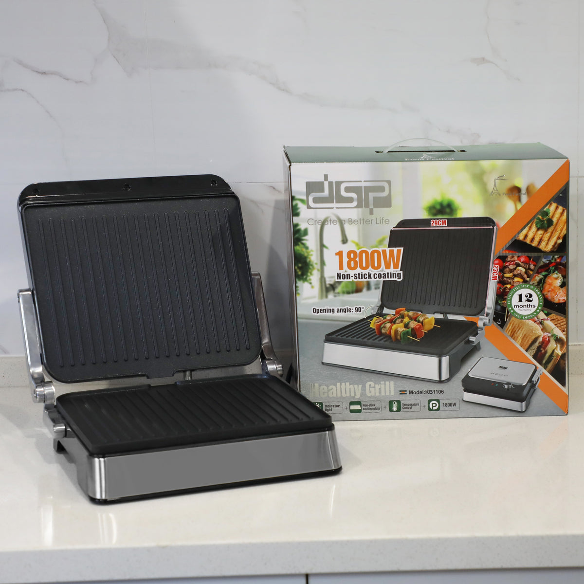 جريل كهربائي 1800 وات – فتح 90° – ألواح Non-stick – DSP KB1106 – صورة 6
