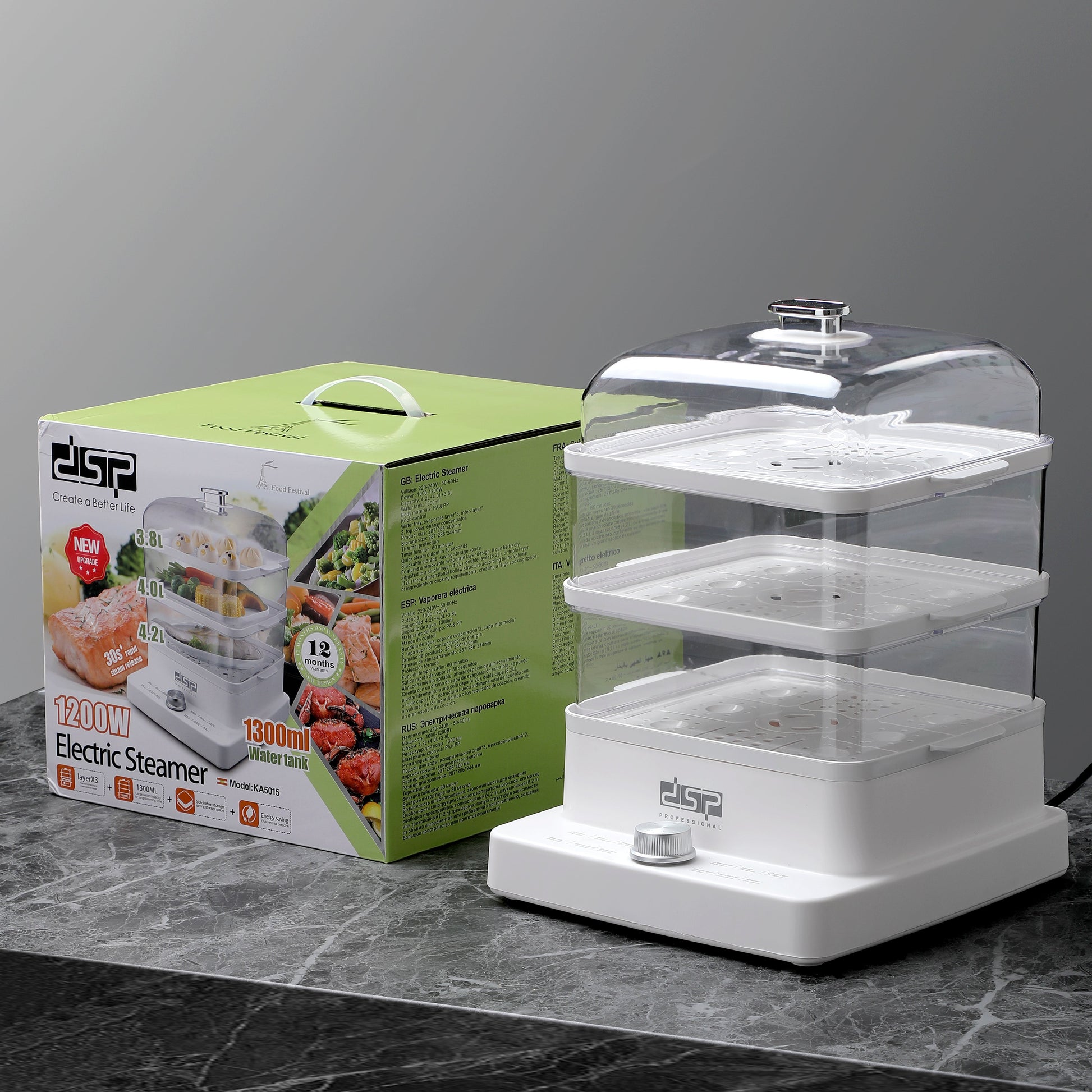 Electric Food Steamer 3 Tiers Large Capacity 1200W | KA5015 | DSP | Image 6