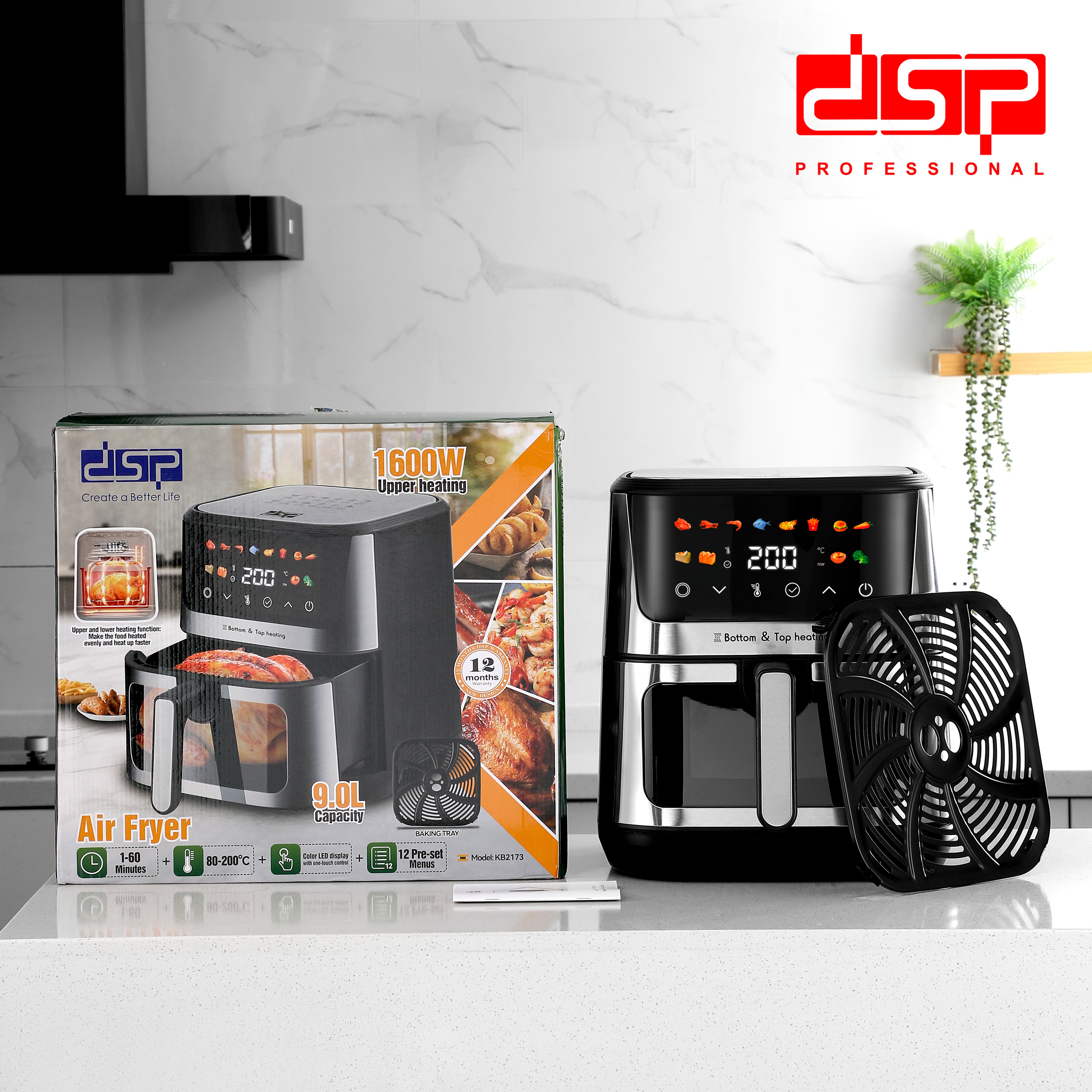 DSP Air Fryer - 1600W - 9L Capacity - LED Display - Top and Bottom Heating - Model KB2173