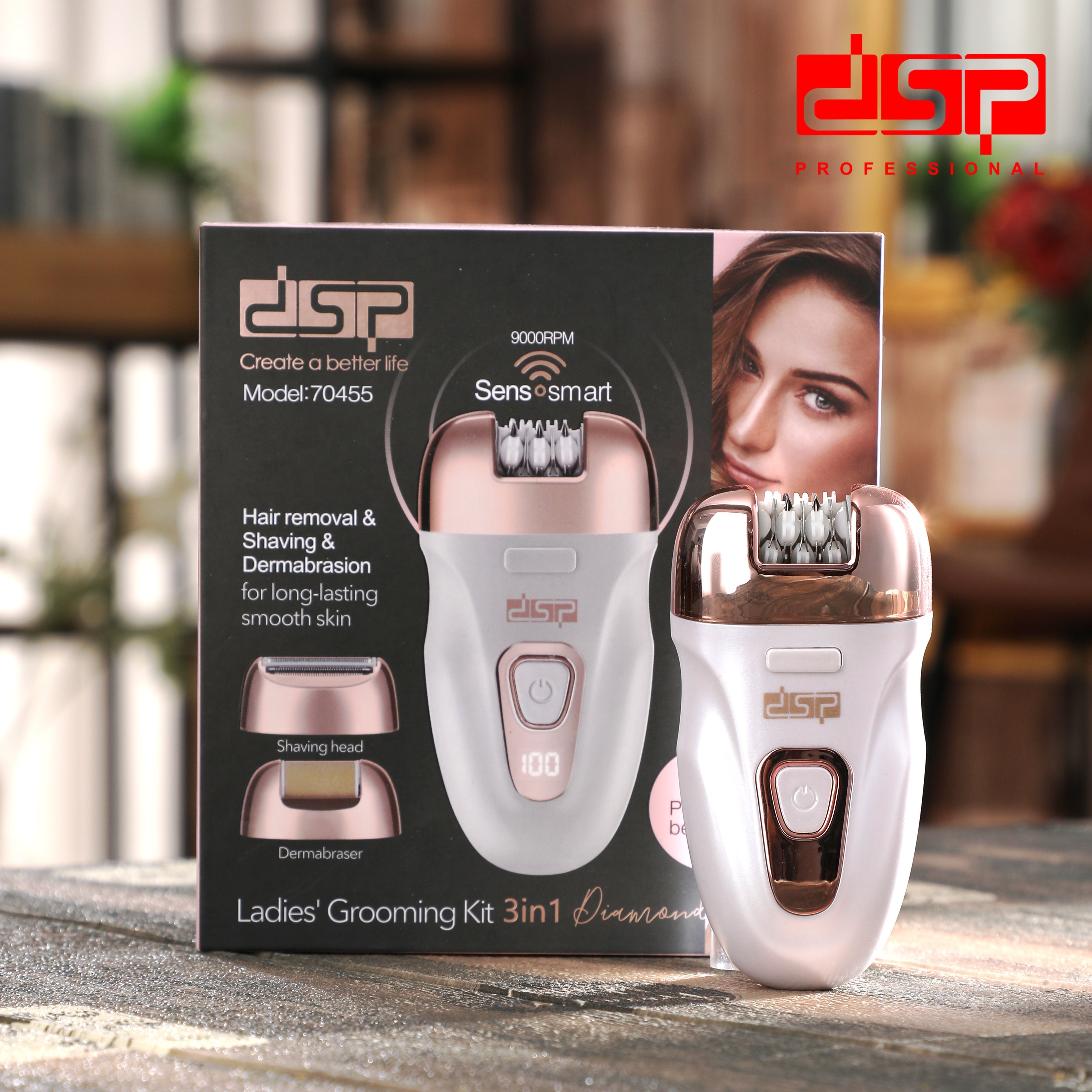 ماكينة إزالة الشعر والعناية بالبشرة 3 في 1 DSP 70455 – شاشة LCD وبطارية ليثيوم