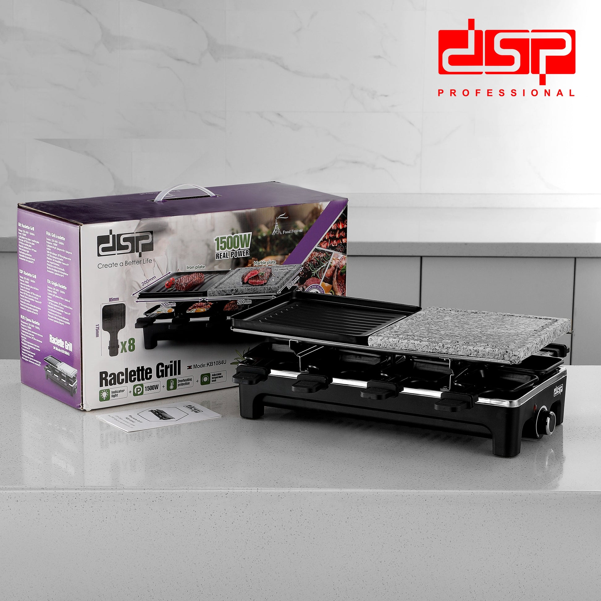 Raclette Party Grill Marble & Iron Plates 8 Pans 1500W | KB1084U | DSP | Image 6
