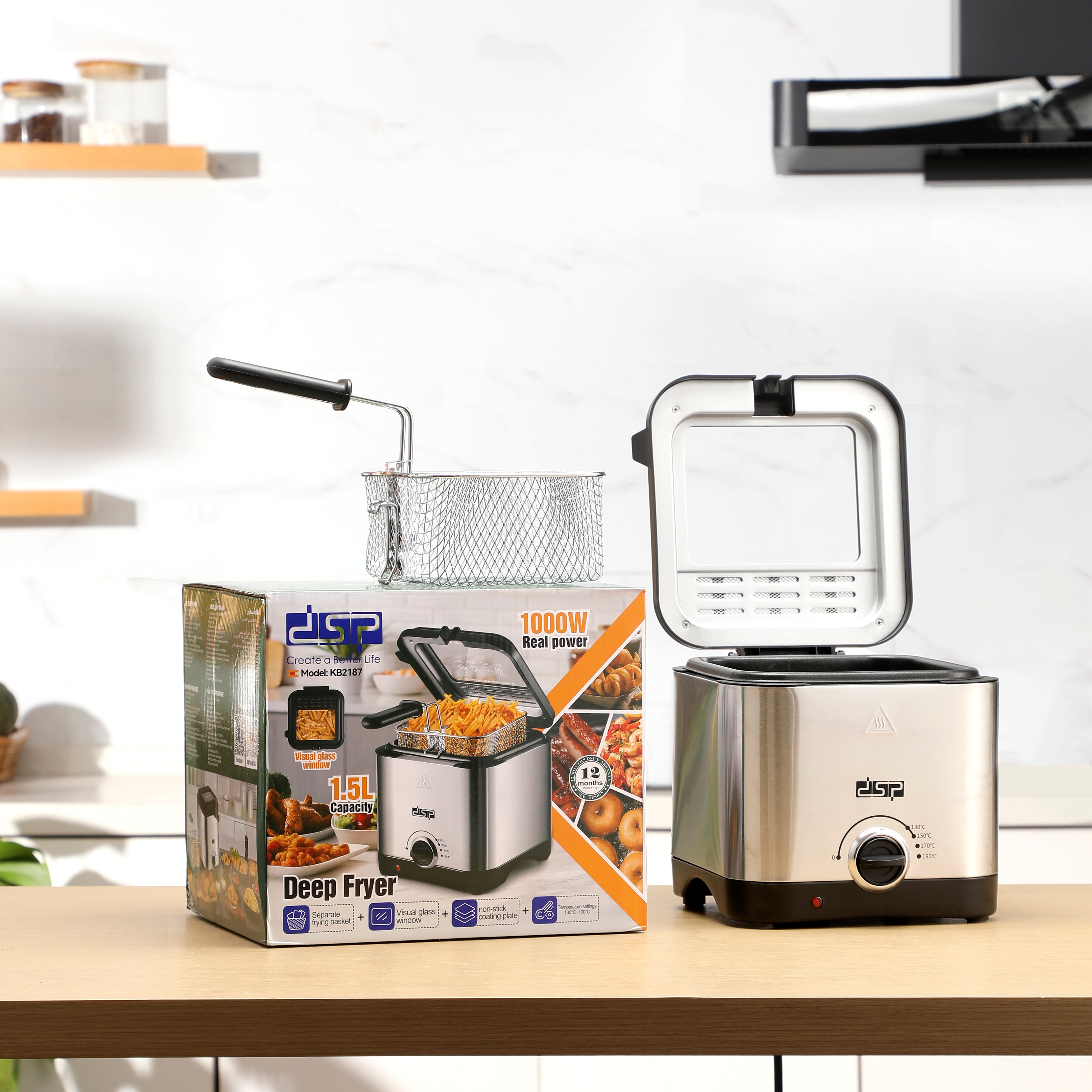 Compact Electric Deep Fryer Adjustable Temp 1.5L 1000W | KB2187 | DSP | Image 6