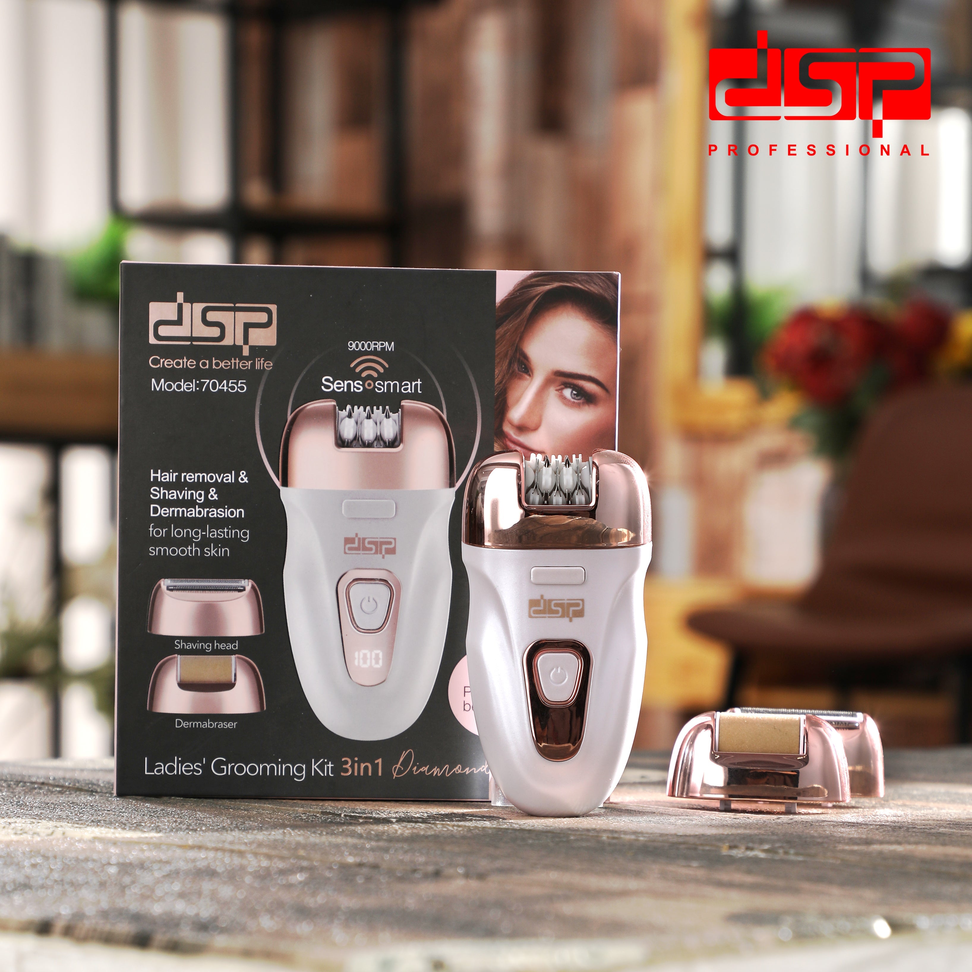 ماكينة إزالة الشعر والعناية بالبشرة 3 في 1 DSP 70455 – شاشة LCD وبطارية ليثيوم