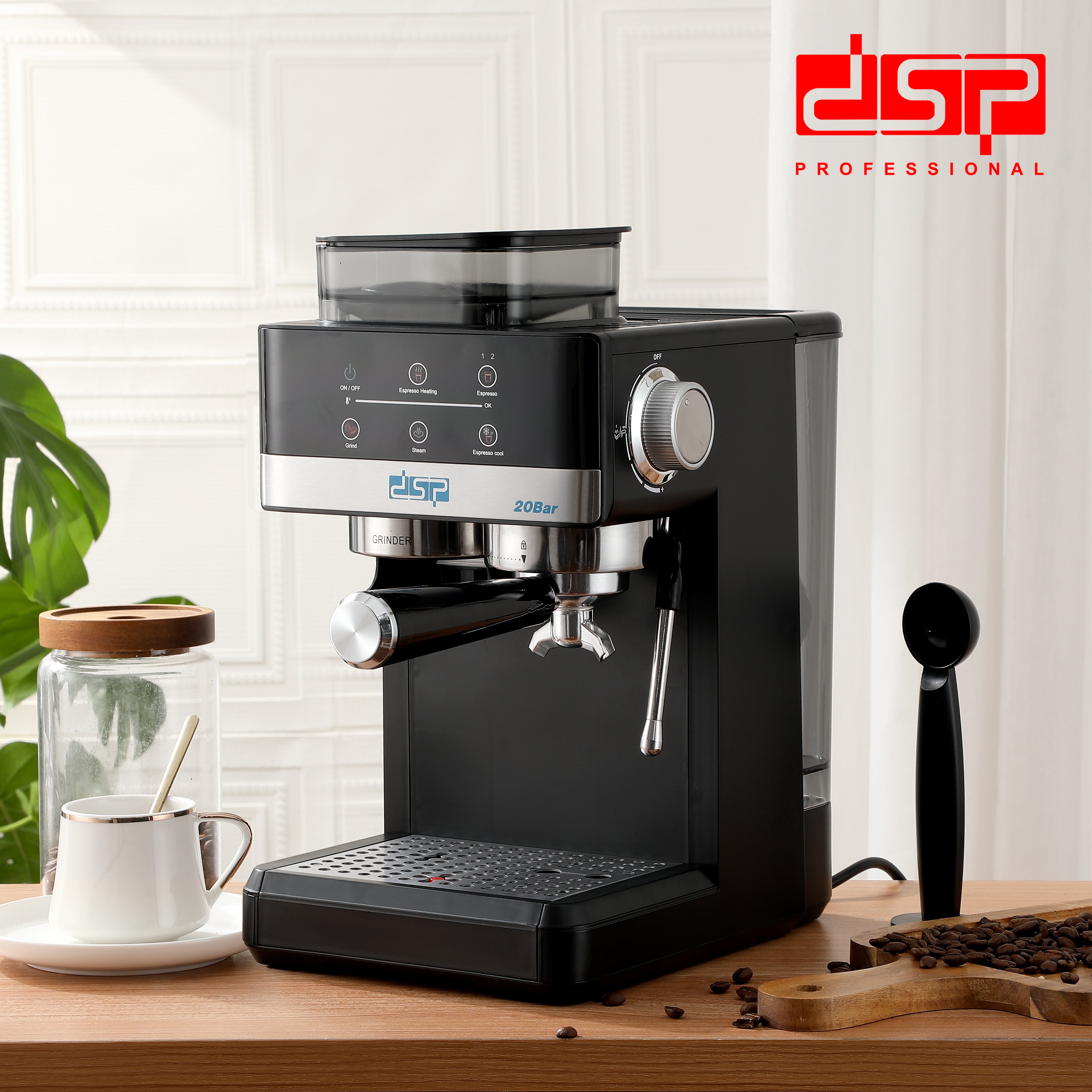 ماكينة إسبريسو بطاحونة مدمجة – 20 بار – 1350 وات – DSP KA3123