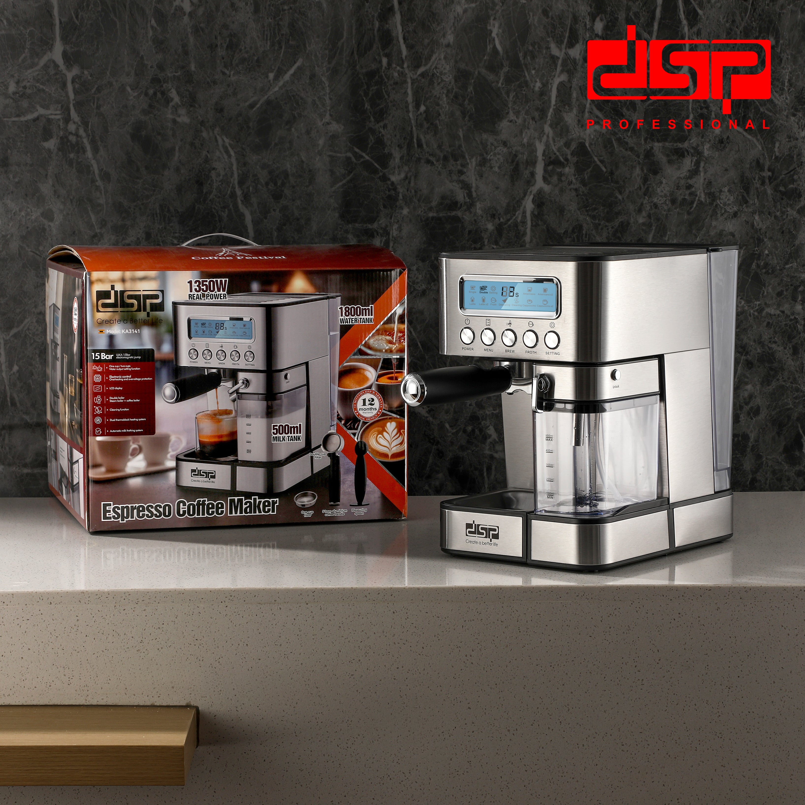 ماكينة إسبريسو ديجيتال 15 بار – 1350 وات – DSP KA3141