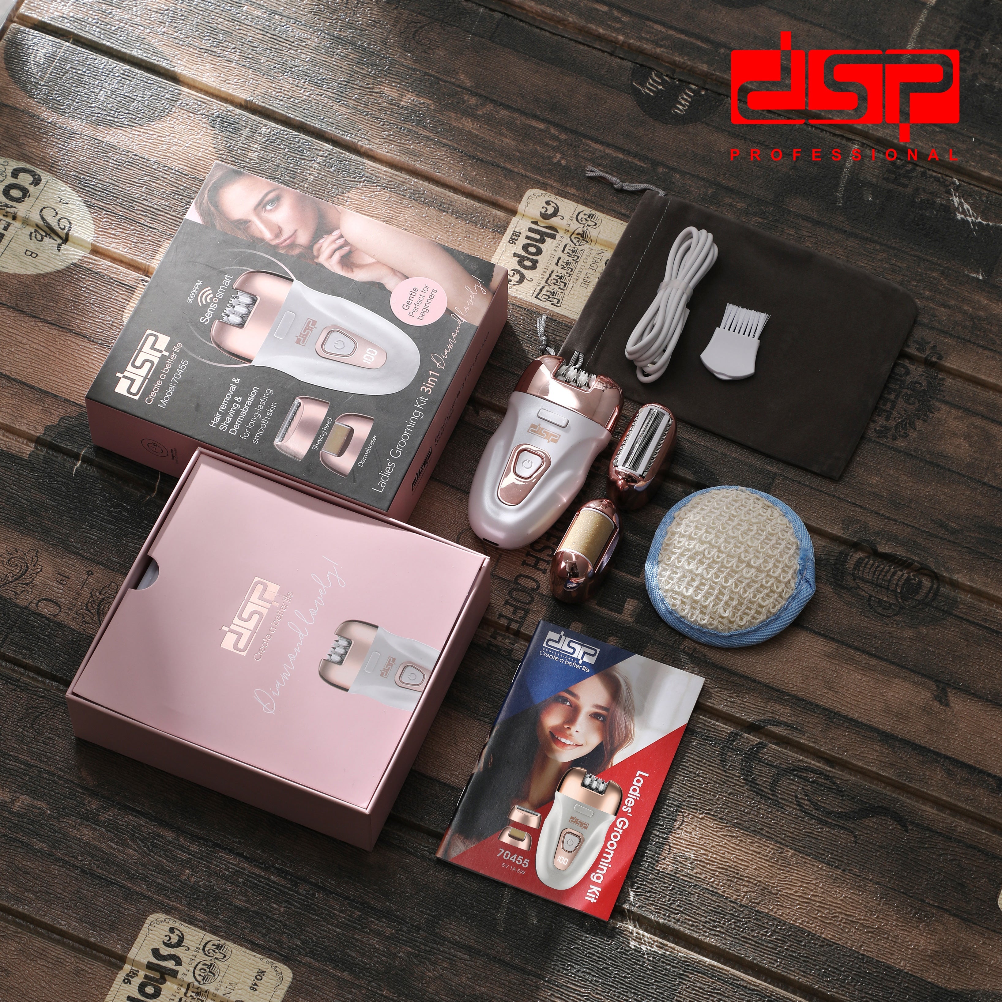 ماكينة إزالة الشعر والعناية بالبشرة 3 في 1 DSP 70455 – شاشة LCD وبطارية ليثيوم