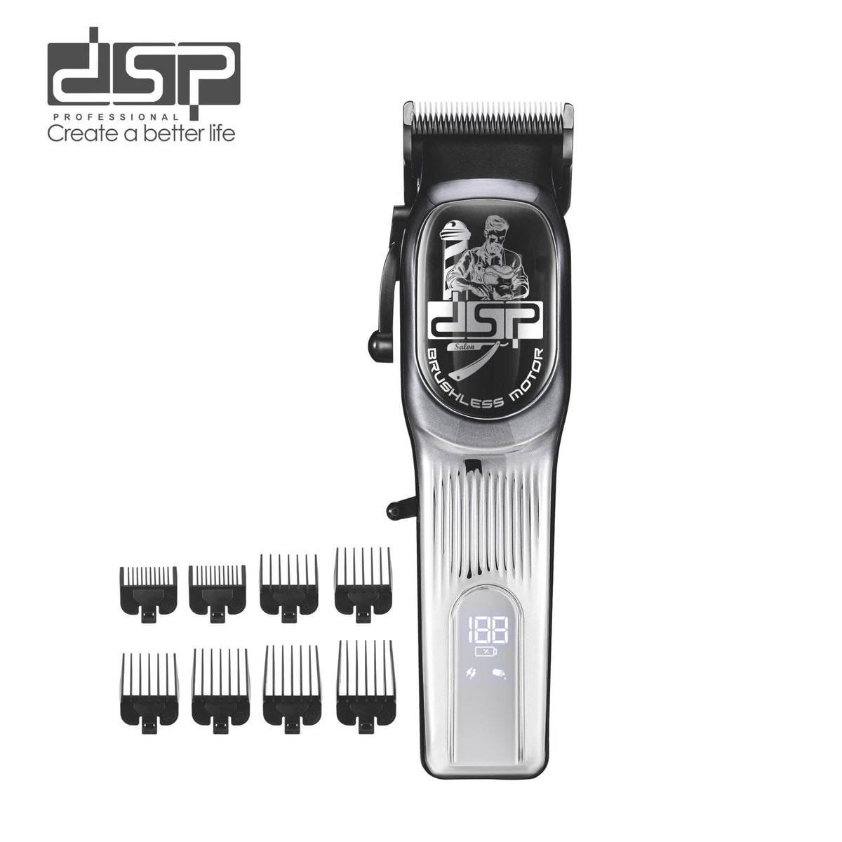 ماكينة قص شعر رجالي احترافية DSP 90084 – موتور بدون فحمات وشفرة قابلة للضبط و8 أمشاط