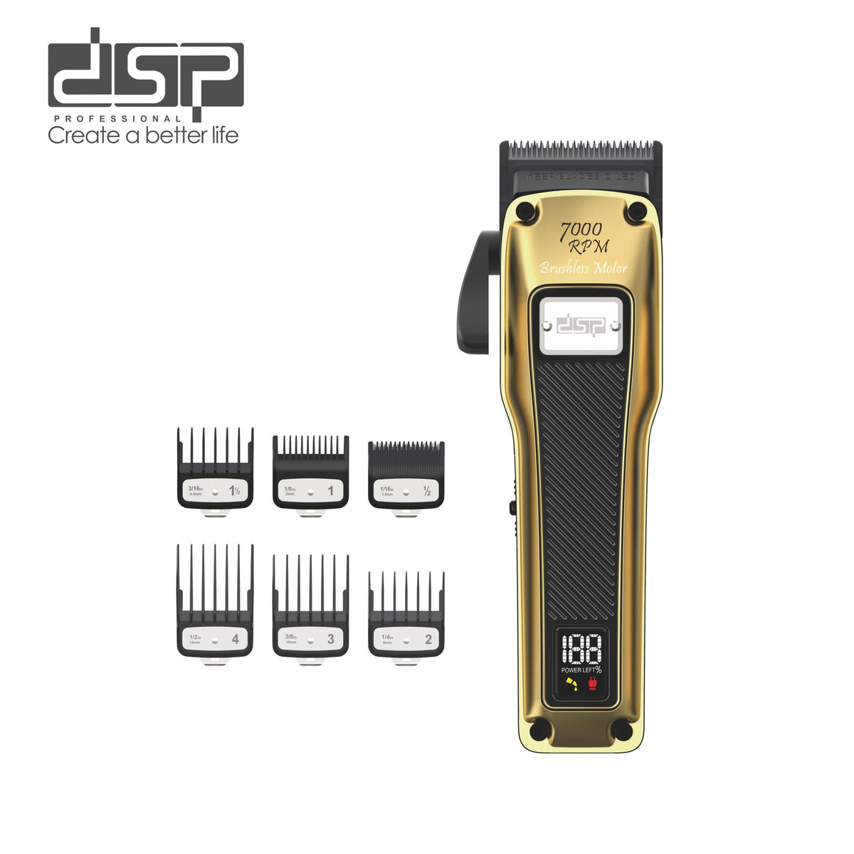 ماكينة قص شعر رجالي DSP 91407 – موتور بدون فحمات و6 أمشاط وشاشة بطارية