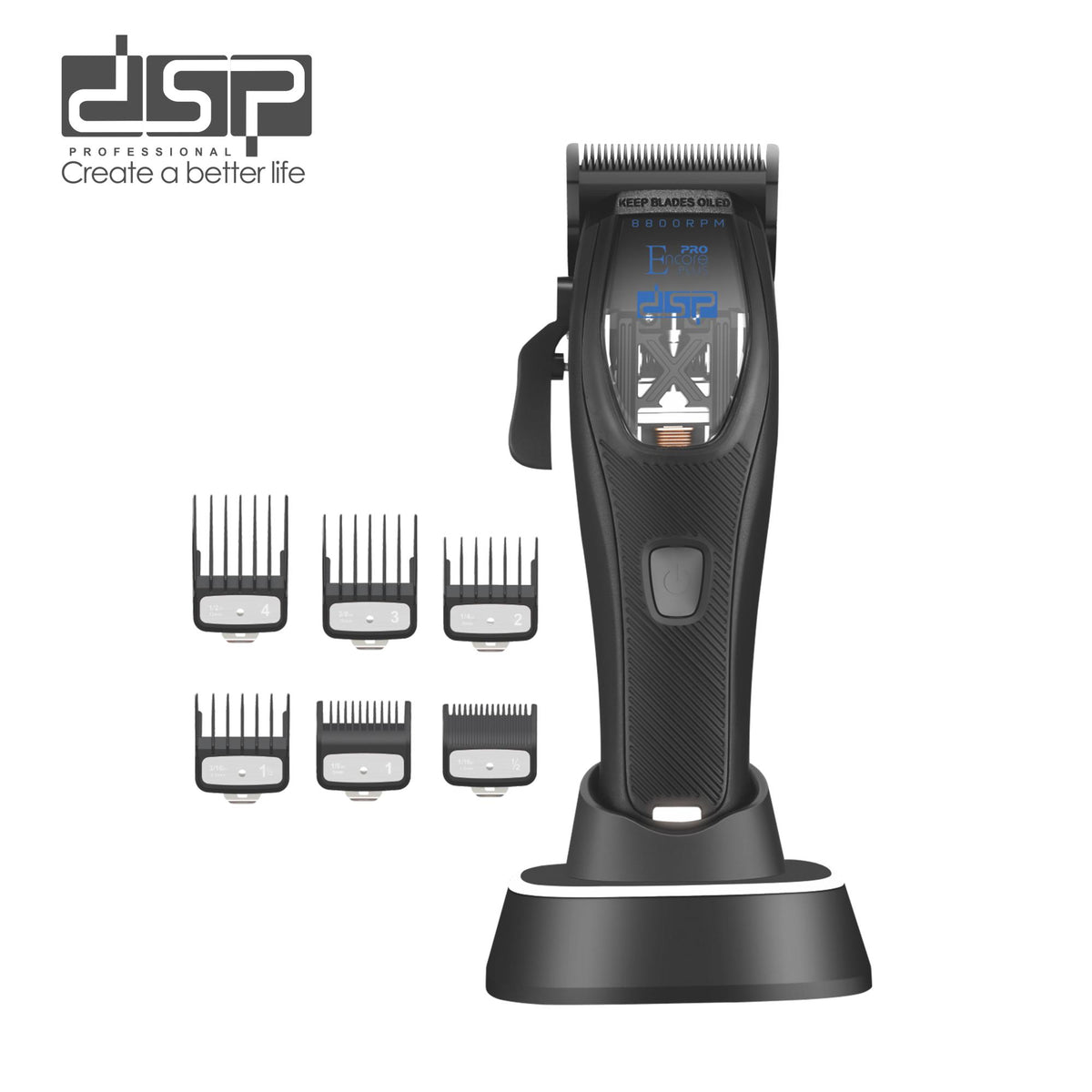 ماكينة قص شعر رجالي احترافية DSP 91688 – شفرة قابلة للضبط و6 أمشاط وصوت هادئ