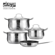 طقم أواني ستانلس ستيل DSP CS006-S01 – 7 قطع – 3 حلل ومقلاة بأغطية زجاج