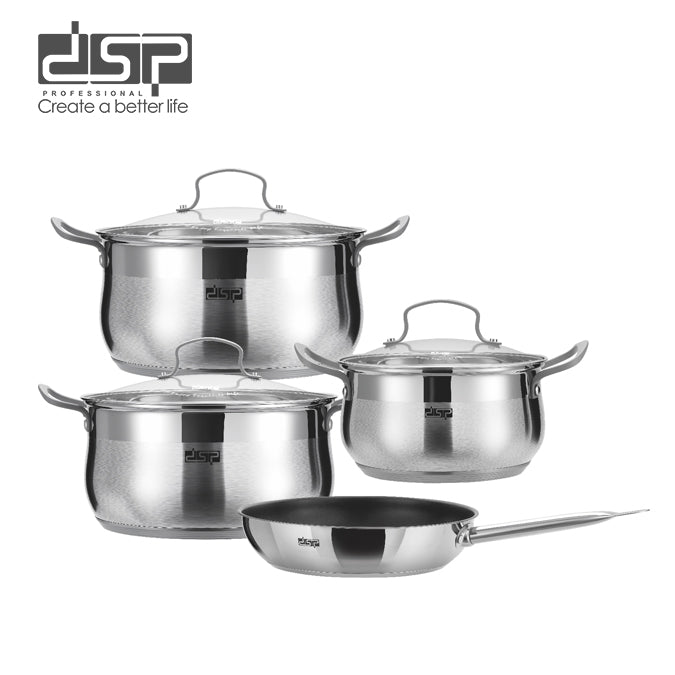 طقم أواني ستانلس ستيل DSP CS006-S01 – 7 قطع – 3 حلل ومقلاة بأغطية زجاج