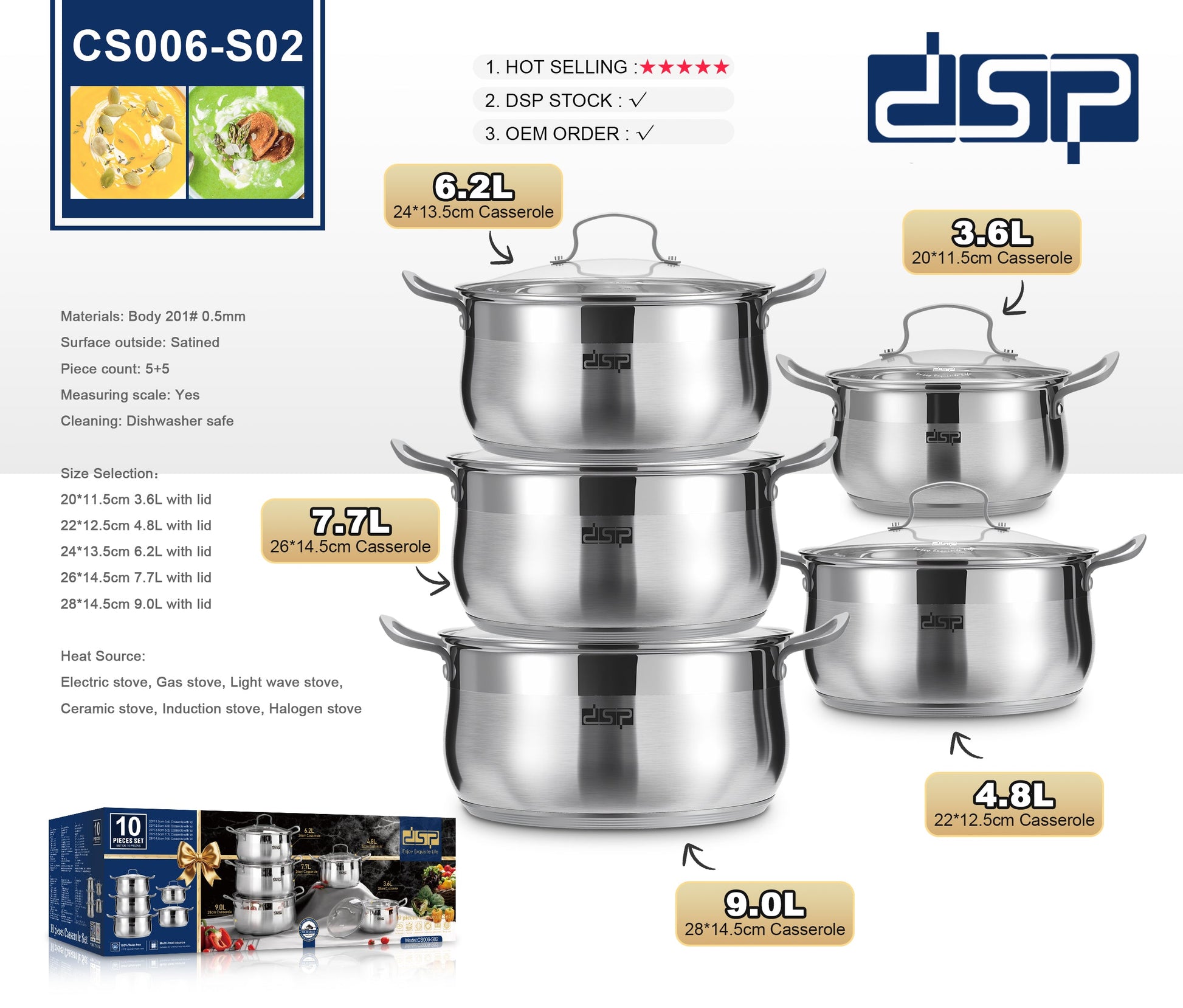Stainless Steel Cookware Set 10-Piece Multi-Size | CS006-S02 | DSP | Image 6