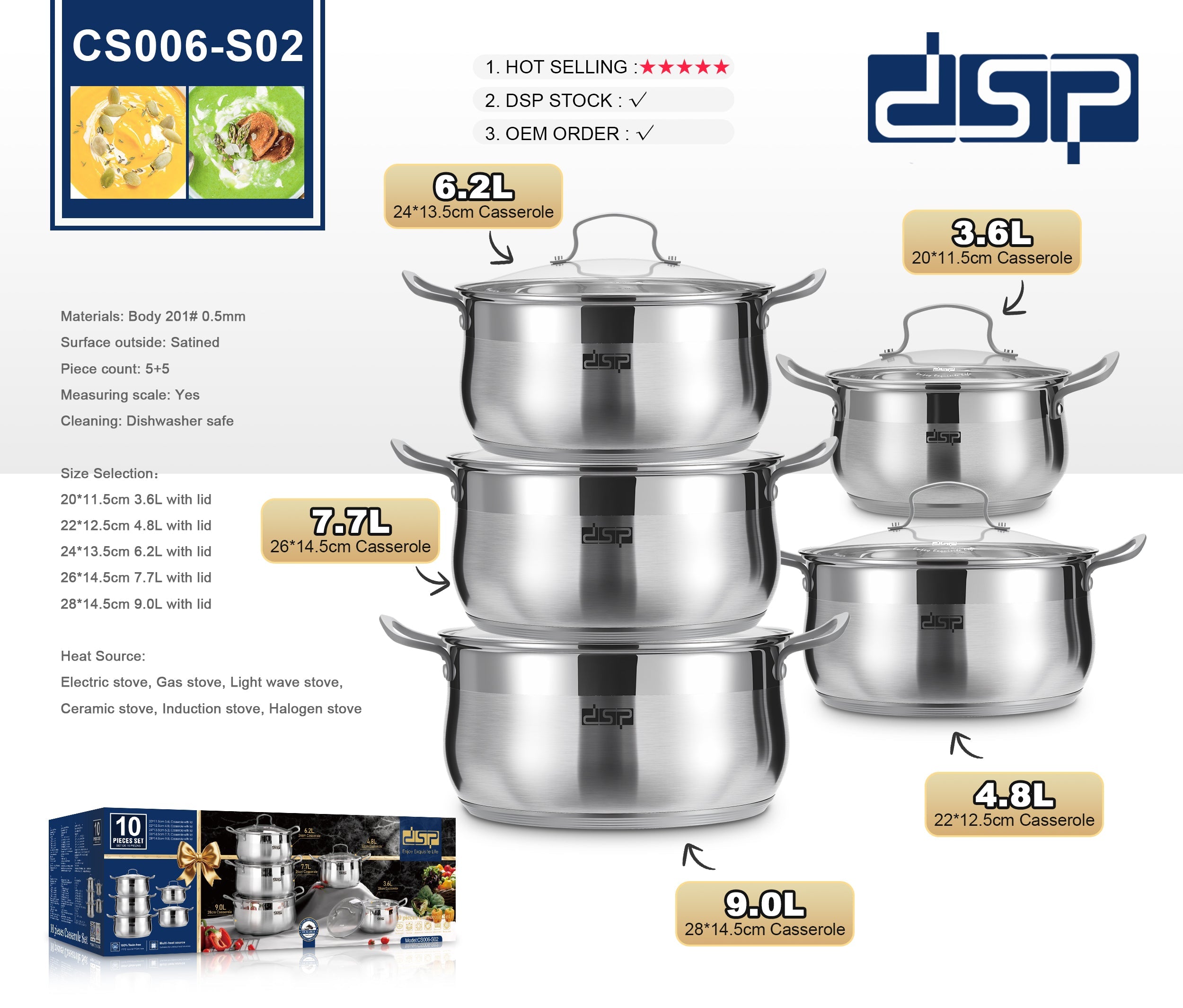 Stainless Steel Cookware Set 10-Piece Multi-Size | CS006-S02 | DSP | Image 6