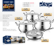 طقم أواني ستانلس ستيل DSP CS007-S01 – 8 قطع – 3 حلل ومقلاة بأغطية