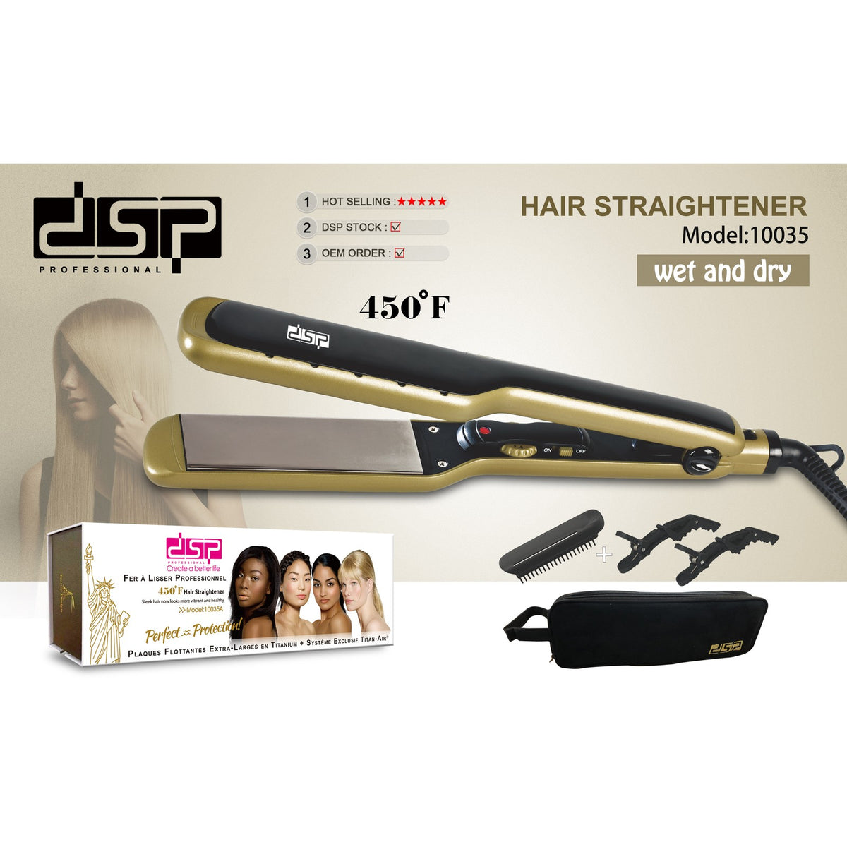 مكواة شعر سيراميك DSP 10035T – 65 وات بصفائح 36×105 مم – صورة 3