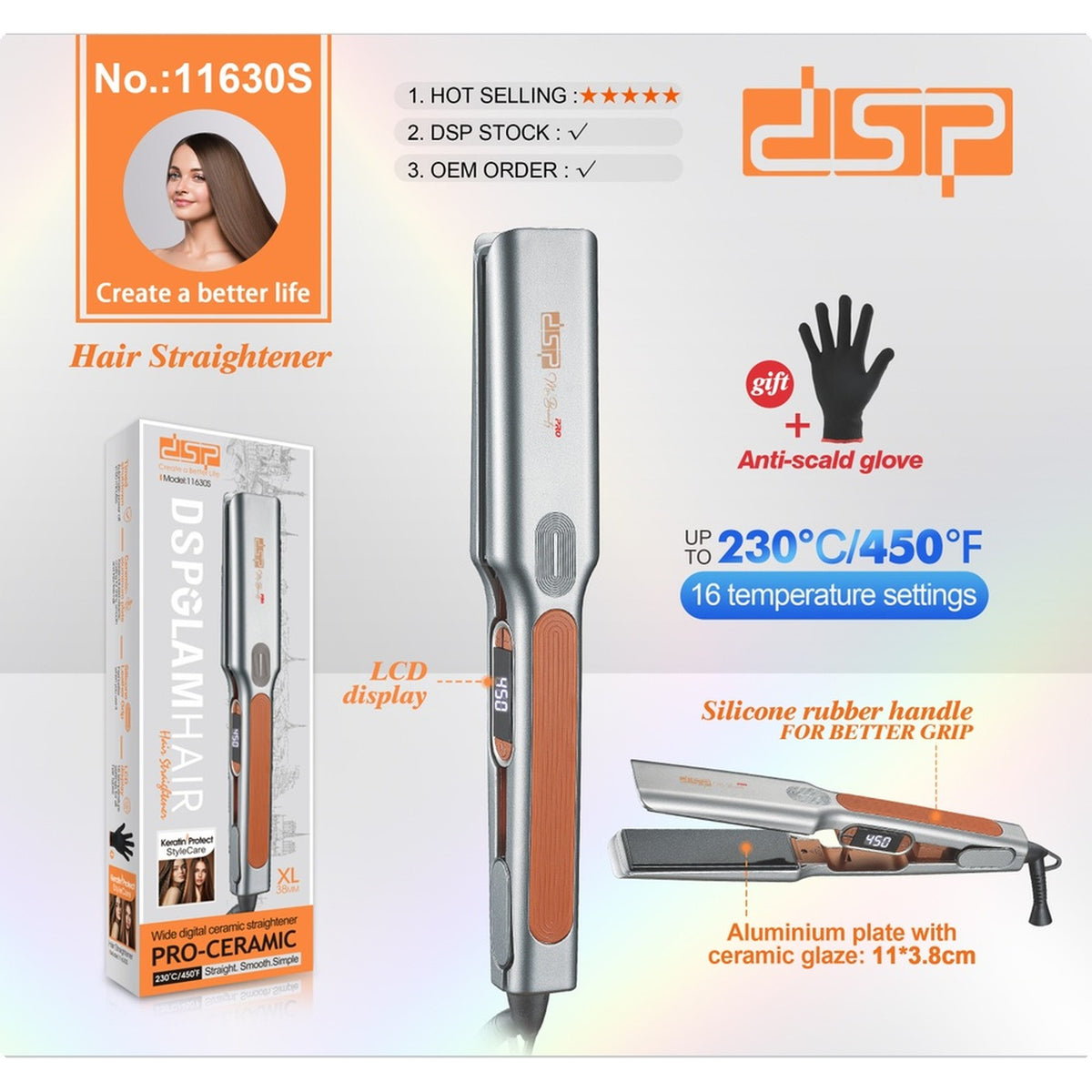 مكواة شعر DSP 11630S – 16 درجة حرارة حتى 230° مع شاشة LCD – صورة 6