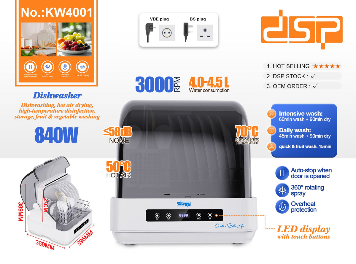 غسالة أطباق صغيرة فوق الرخامة DSP KW4001 – صورة 6