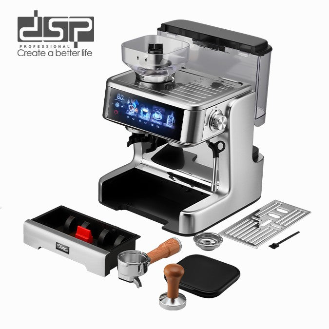 DSP KA3177 Professional Espresso Machine with Built-in Grinder – Dual Boilers and Pumps, 20 Bar, 2800 W