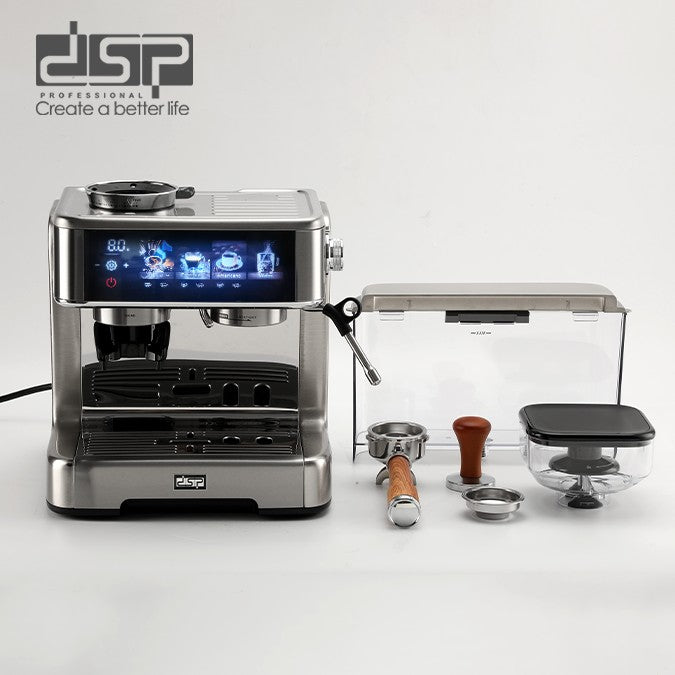 DSP KA3177 Professional Espresso Machine with Built-in Grinder – Dual Boilers and Pumps, 20 Bar, 2800 W