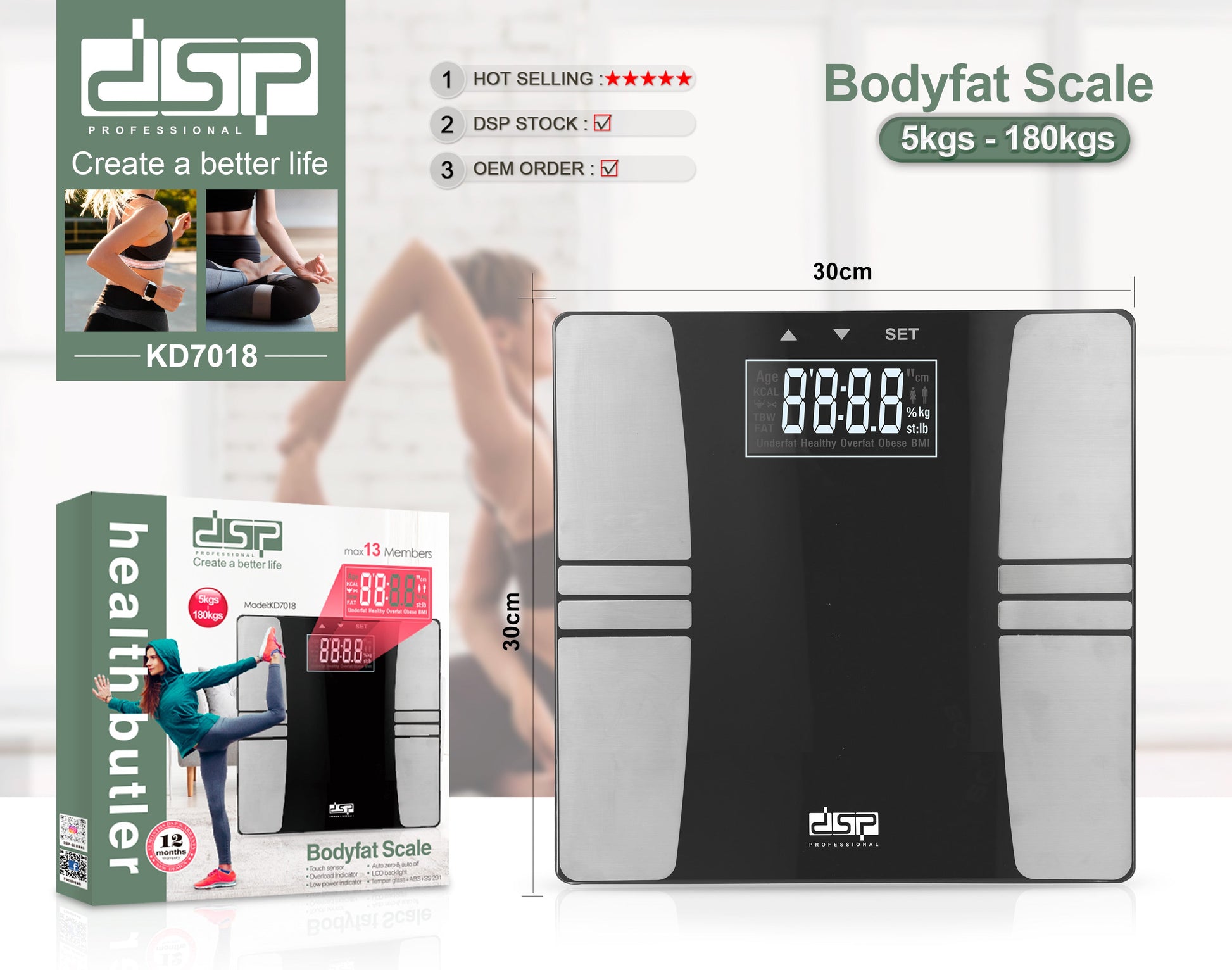 Body Fat Scale XL Smart Display BMI & Fat% 180kg | KD7018 | DSP | Image 7