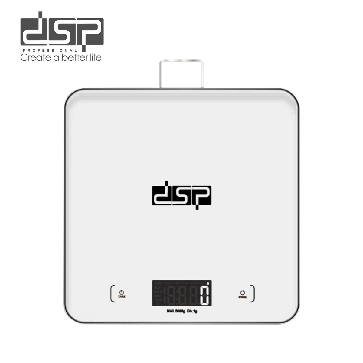 ميزان مطبخ رقمي 5 كجم – زجاج مقوى بشاشة LCD – DSP KD7042