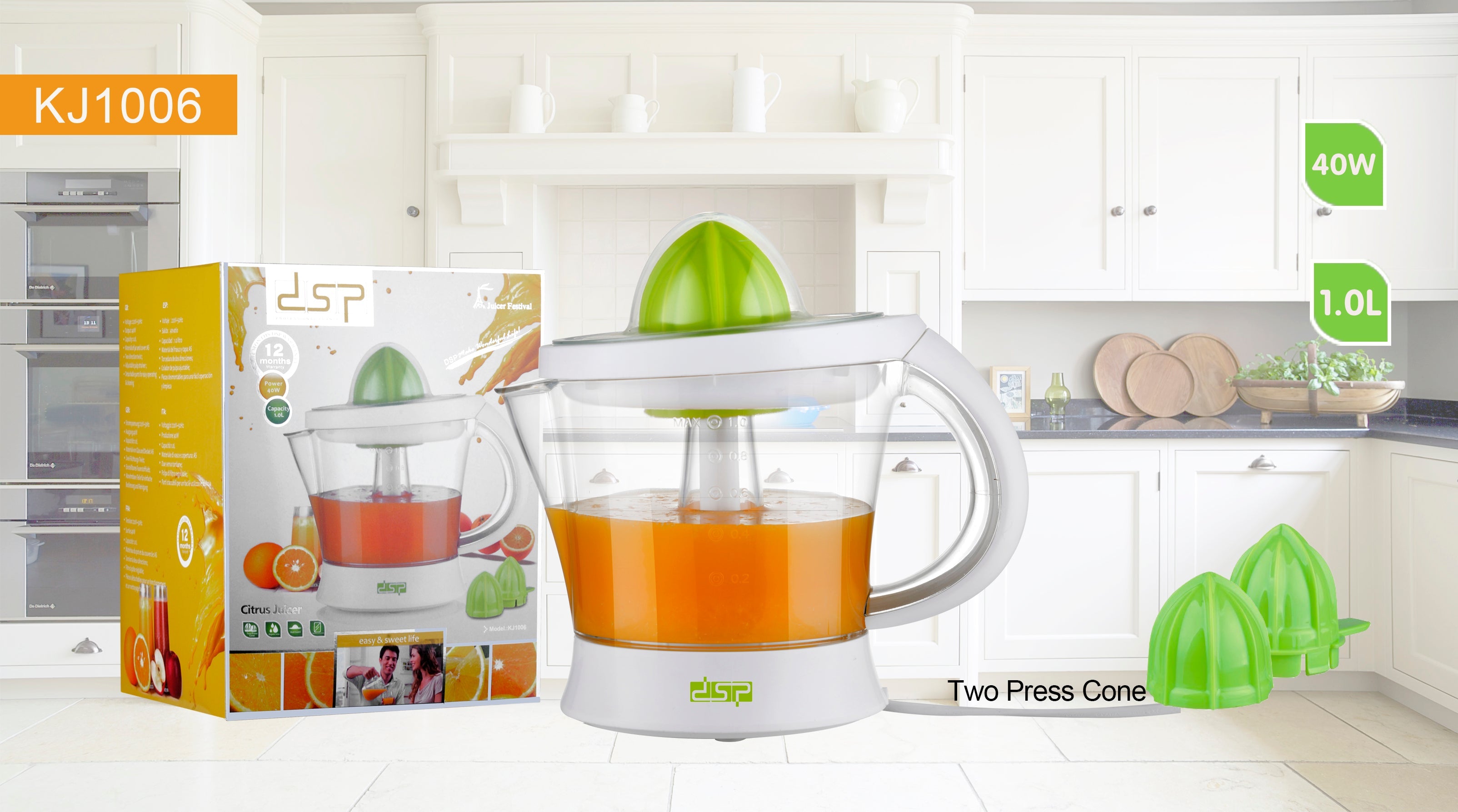 DSP KJ1006 Orange Juicer – 40 Watts – 1 Liter Capacity