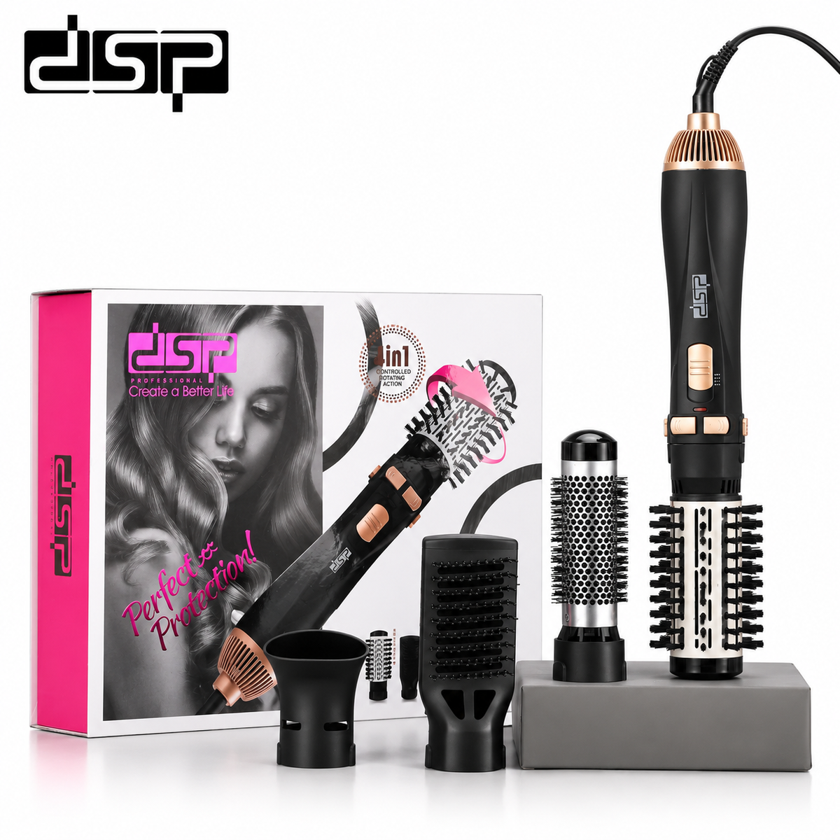 فرشاة هواء ساخن DSP 50001 – 4 في 1 بتدوير متحكم به